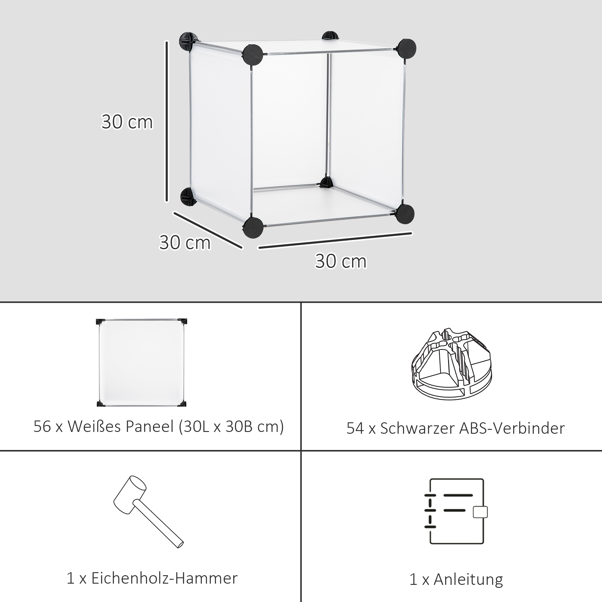 Modulares Regalsystem mit 16 separaten Boxen, Steckregal, DIY, Schwarz + Weiß