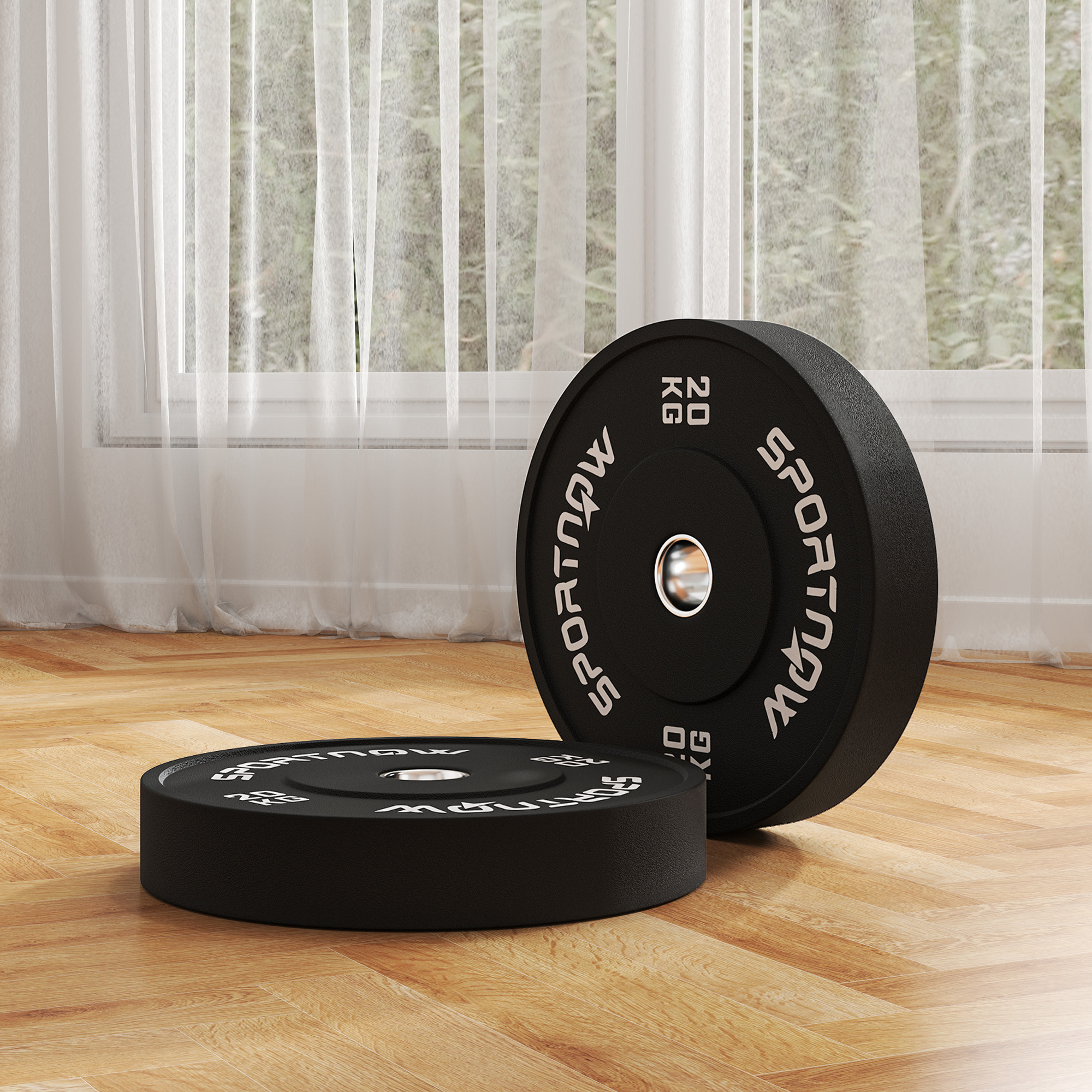 Hantelscheiben-Set, 2 x 20 kg, olympischer Standard, Gummi, geräuscharm, Schwarz