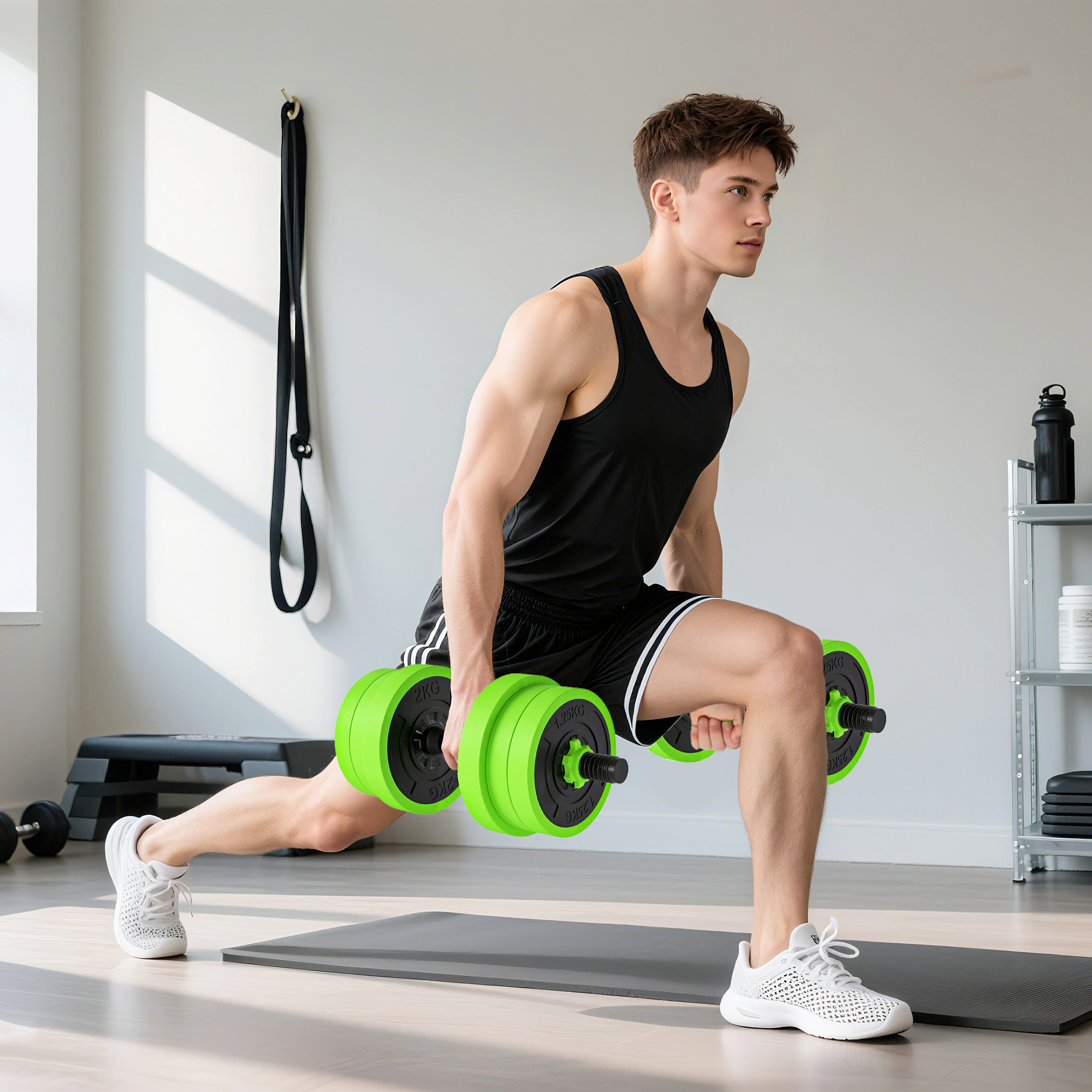 4 in 1 Hanteln Set 20 kg verstellbare Kurzhantel & Langhantel Kettlebell Liegestützgriffe Grün