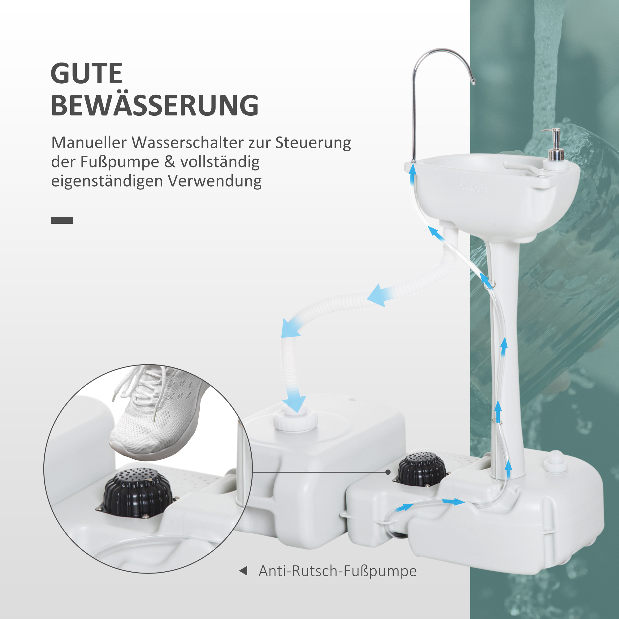 Camping-Waschbecken mit Auffangbehälter, Seifenspender, 17L Wassertank, mobil, hellgrau