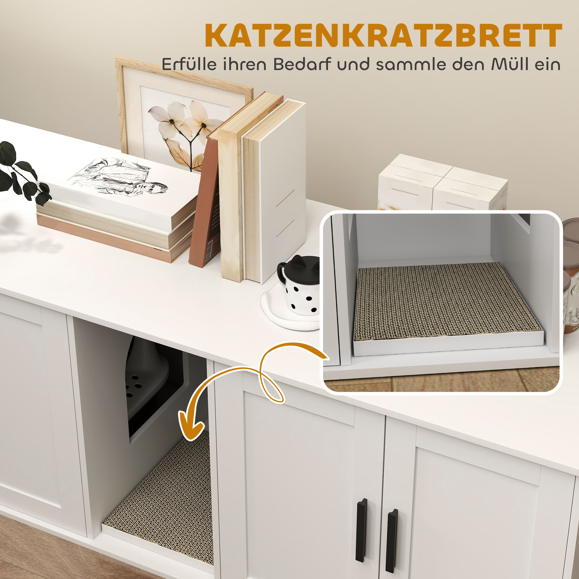 Katzenklo-Schrank Katzenhaus mit Tür Trennwand Katzentoilette für große Katzen 145 x 49 x 51 cm Weiß