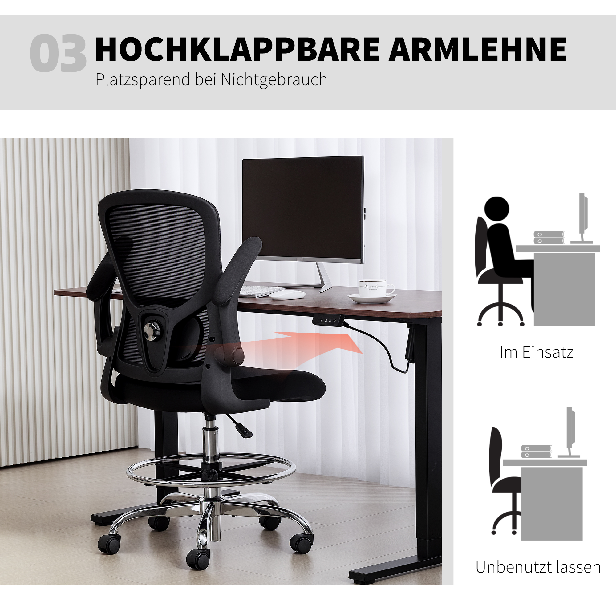 Zeichenstuhl mit Lendenstütze, höhenverstellbar, drehbar, für Homeoffice, Studio, Kunstprojekte, Schwarz