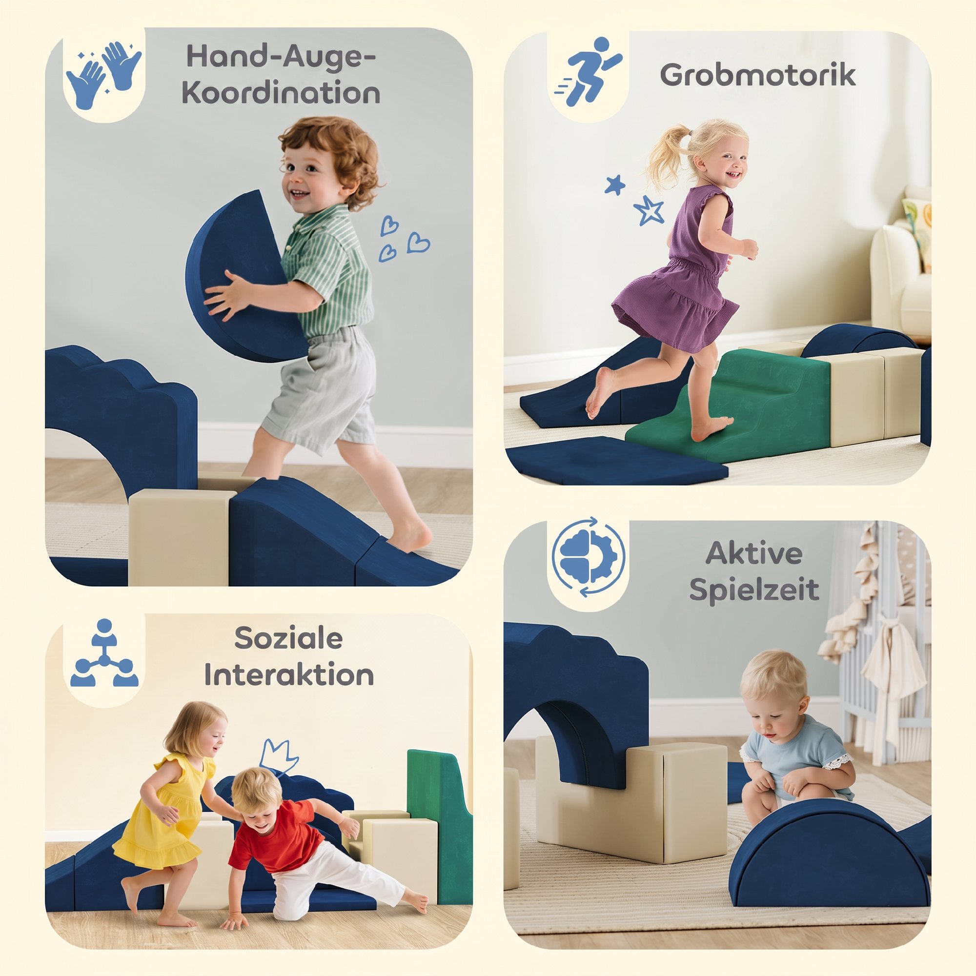 7-teilige Schaumstoff Bausteine für Kinder XXL Softbausteine mit rutschfester Unterseite für Kleinkinder, Dunkelblau