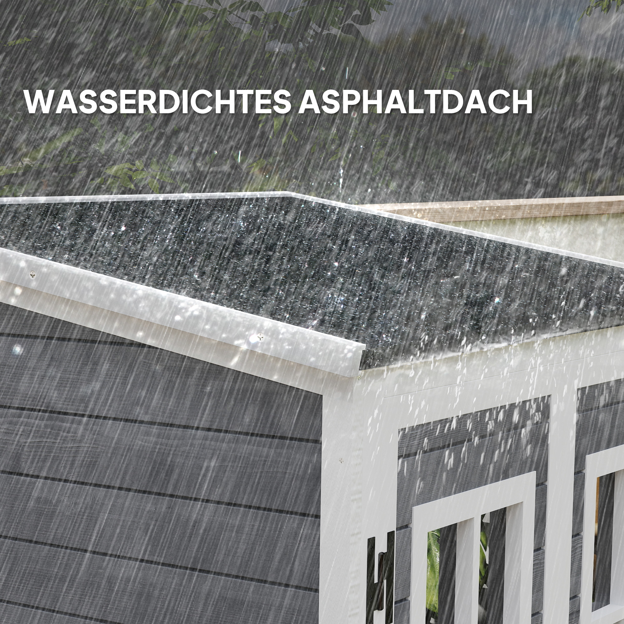 Gartenlagerschuppen, Werkzeugschuppen mit 2 Fenstern, Bodenpfähle, Asphalt-Dach, 91 x 69 x 192 cm, Tannenholz, Hellgrau