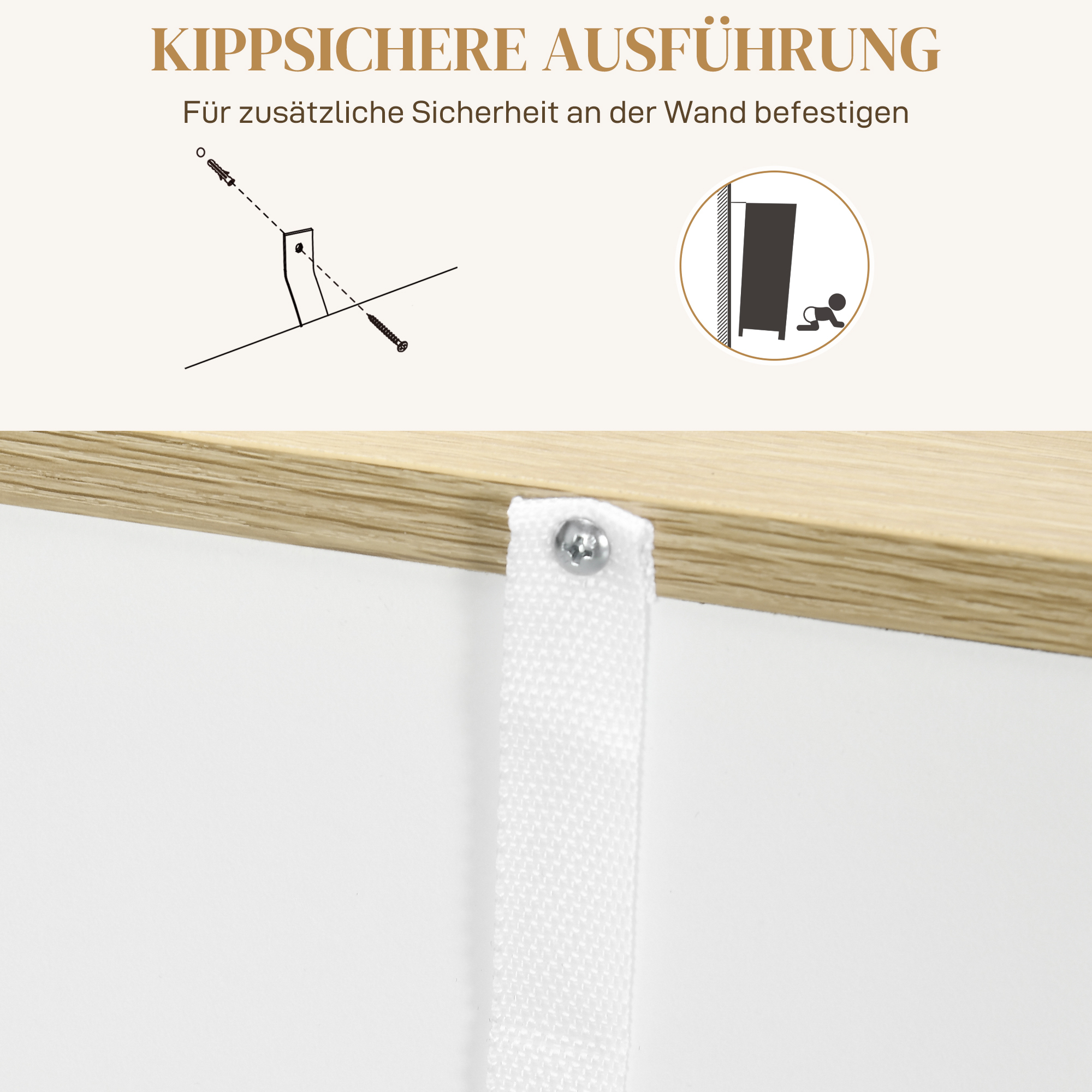 Sideboard, großes Schrankfach, 3 Ablagefächer, Schublade, 106 x 30 x 81,2cm, Weiß/Holz