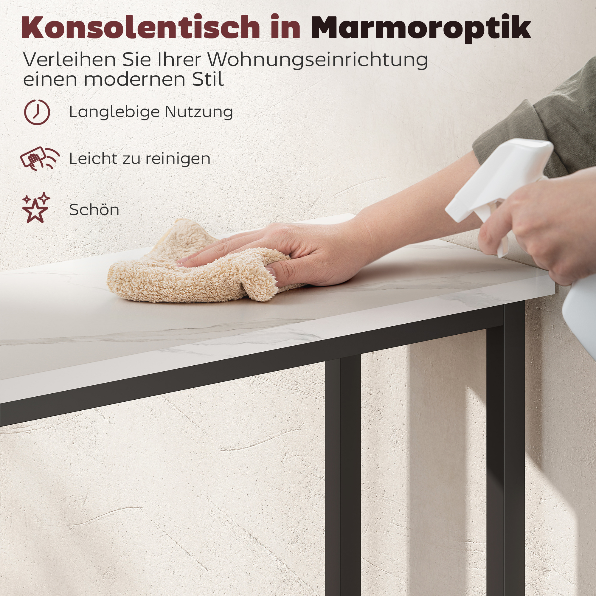 Konsolentisch Flurtisch mit verstellbar Fußpads, Kippschutz 75 x 24 x 76 cm für Kleinen Raum Schwarz