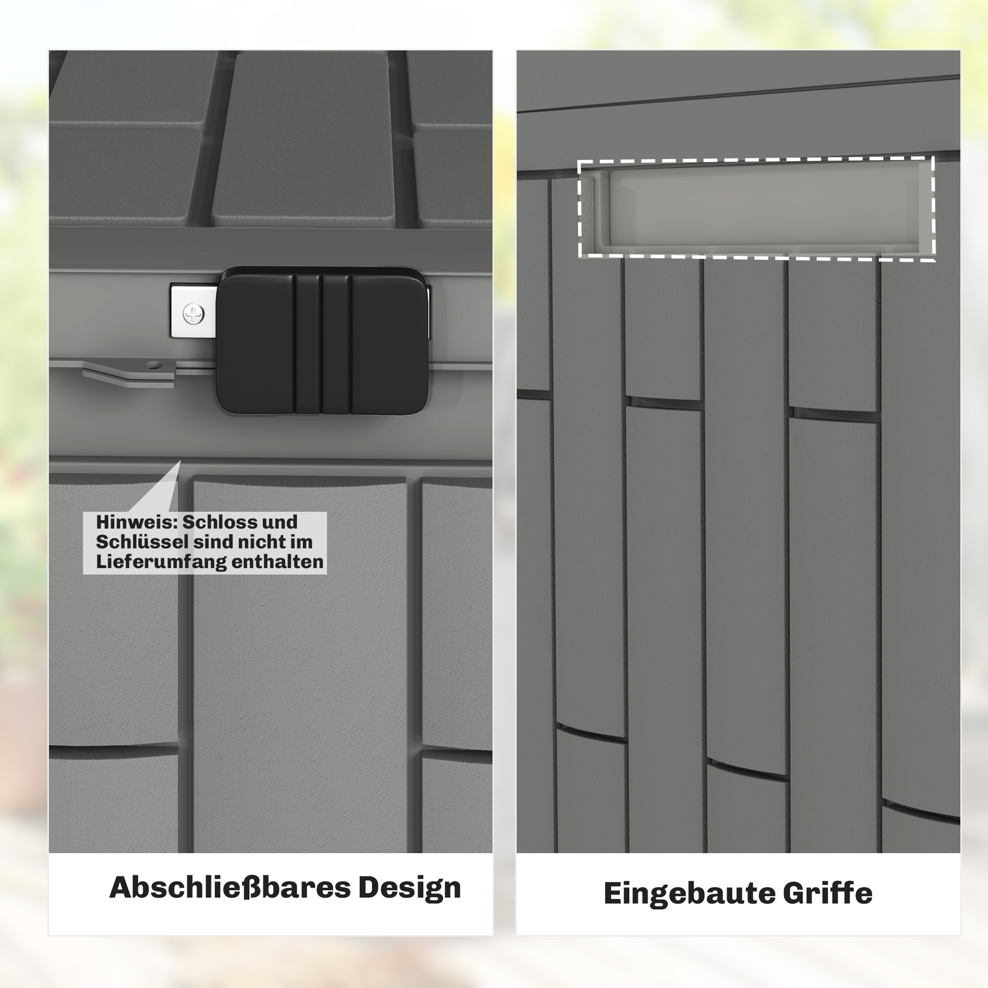 Gartenbox 227 Liter Wasserdicht Abschließbar UV-beständig Auflagenbox mit Holzoptik für Garten 106,5x43x54,5cm Grau
