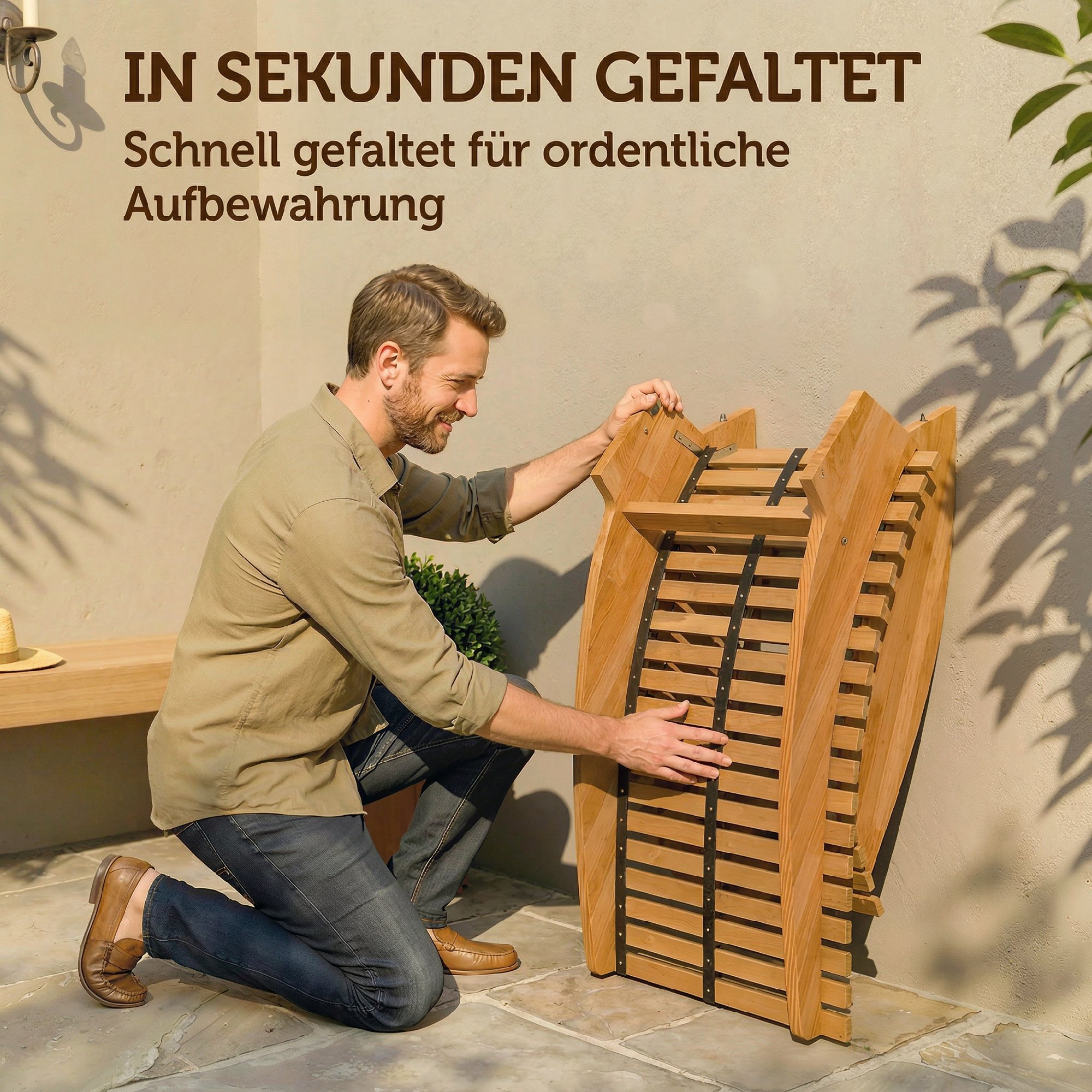 Sonnenliege aus Akazienholz Klappbar Ergonomisch Gartenliege mit S-Form Latten-Design 60 x 156 x 77 cm