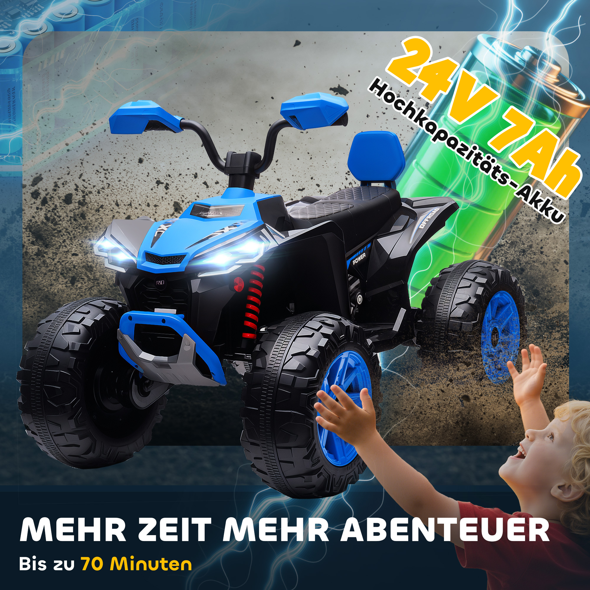 Kinder-Elektro-Quad, 24V Elektro-Fahrzeug mit 4 Rädern, Scheinwerfer, USB-Anschluss, MP3-Funktion, 6,5 km/h, 3-8 Jahre