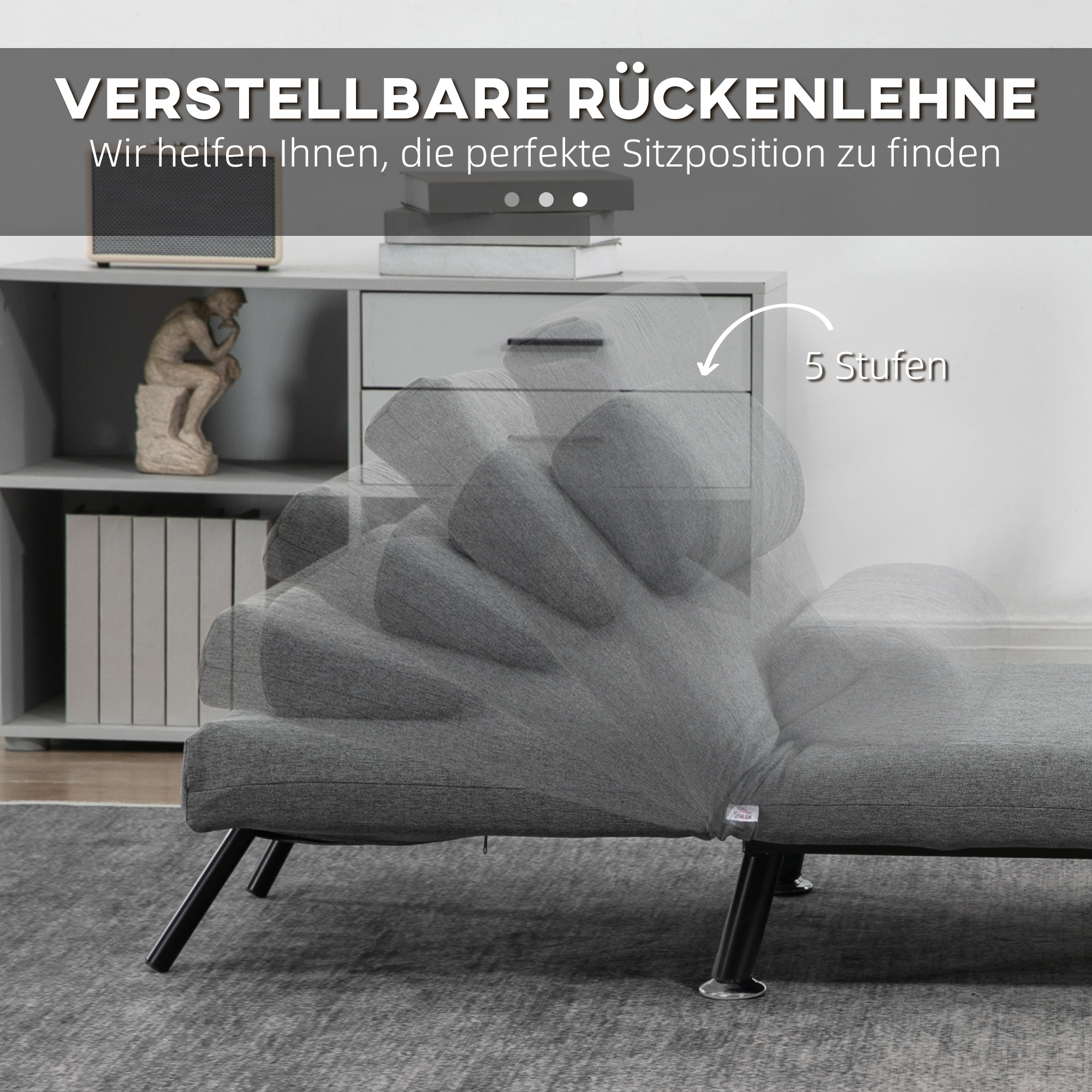 Klappsessel mit Bettfunktion, klappbarer Relaxsessel in Leinenoptik, Verstellbare Rückenlehne, 75 x 70 x 75 cm, Dunkelgrau