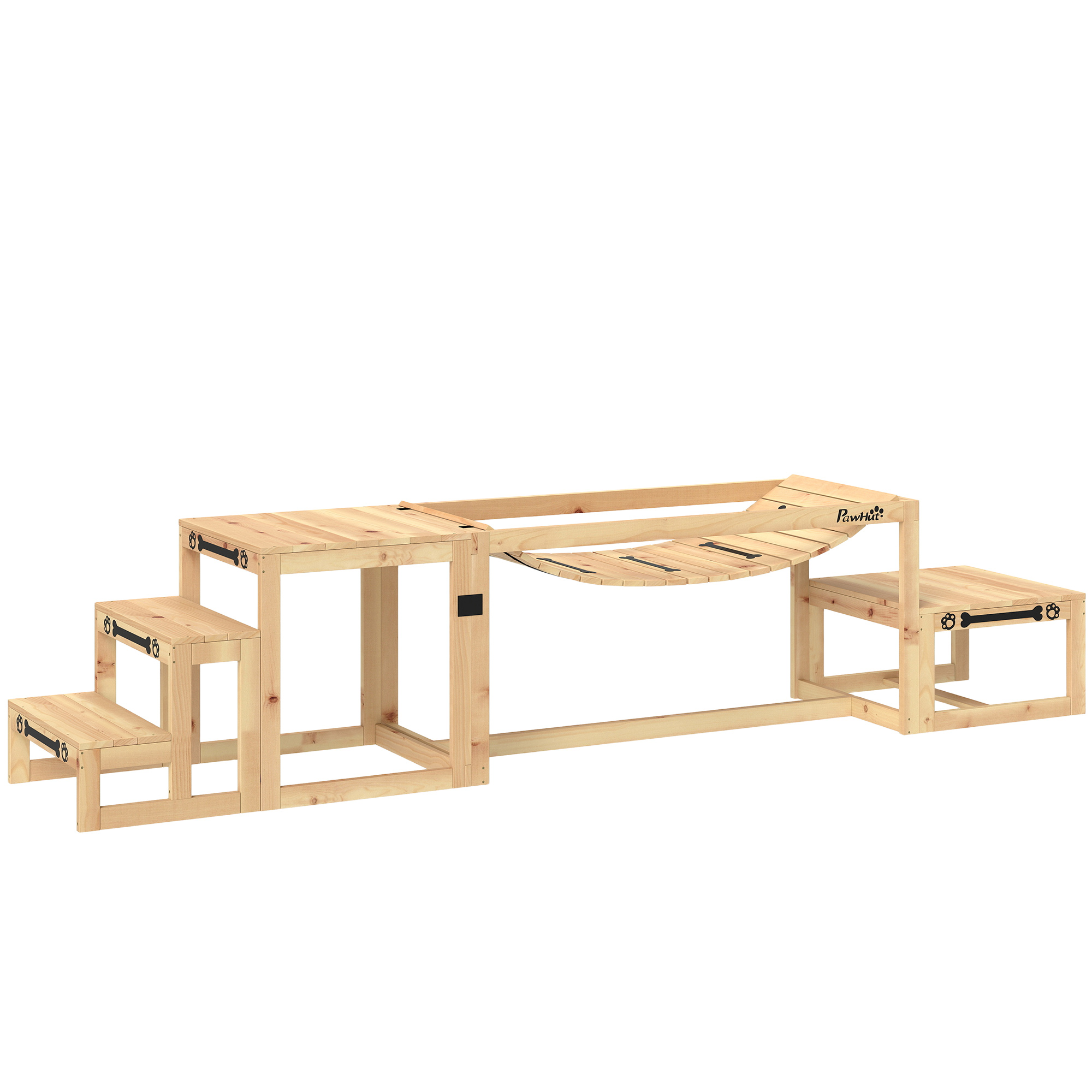 Agility-Set für Hunde, Hundetrainings-Konstruktion mit Brücke, Treppe, Plattform, Tannenholz, für große Hunde bis 40 kg