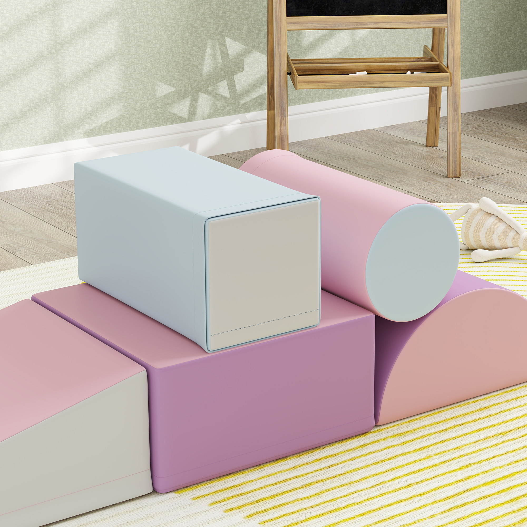Softbausteine, 5er-Set Schaumstoff-Bausteine für Kinder im Alter von 1-3 Jahren, Kunstleder, Mehrfarbig