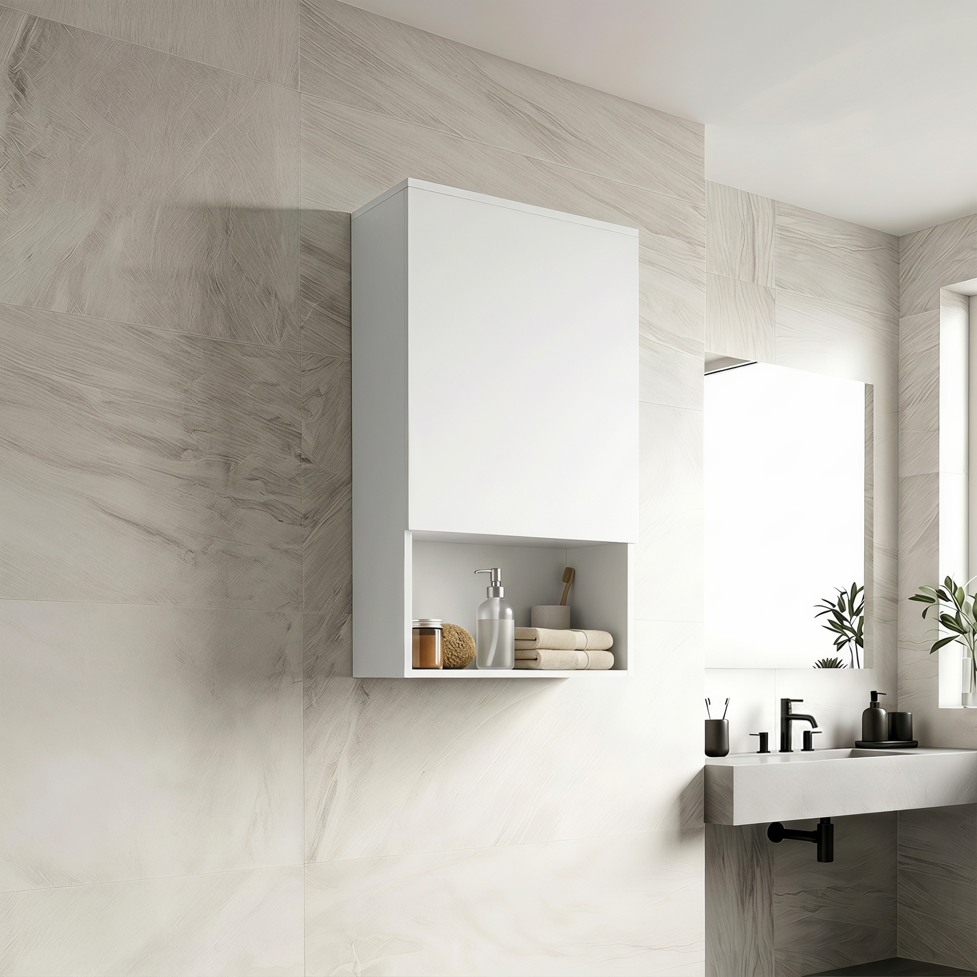 Badezimmerschrank zur Wandmontage, mit verstellbaren Einlegeböden und Tür, weiß