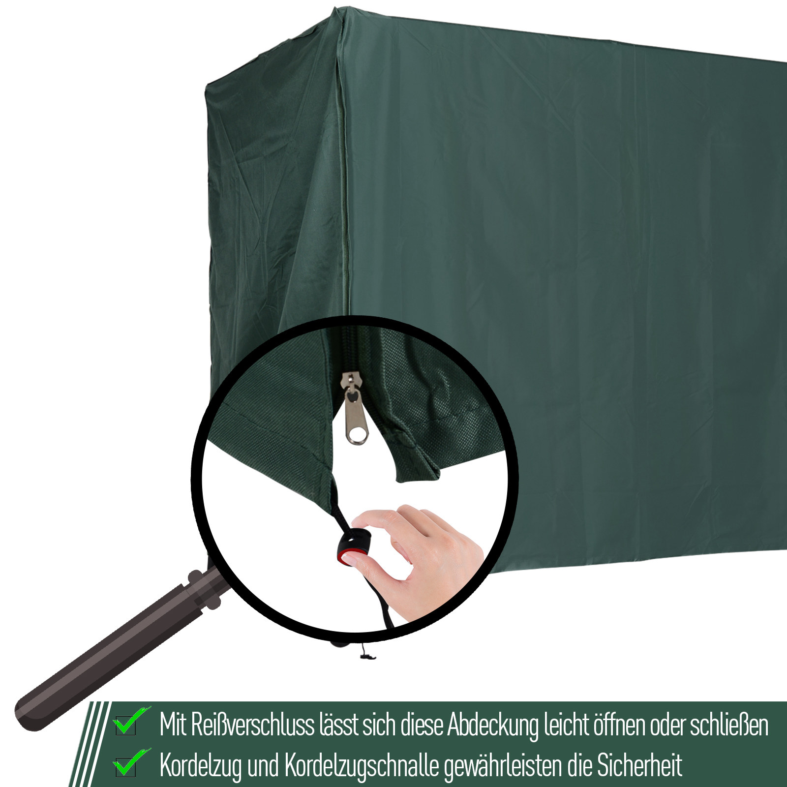 Hollywoodschaukel Abdeckung 3 Sitzer, Wasserabweisend Winterfest Schutzhülle für Gartenschaukel, UV-Beständig Abdeckplane, Abdeckhaube, Reißfest 420D Oxford Gewebe, 177x114x152cm Dunkelgrün