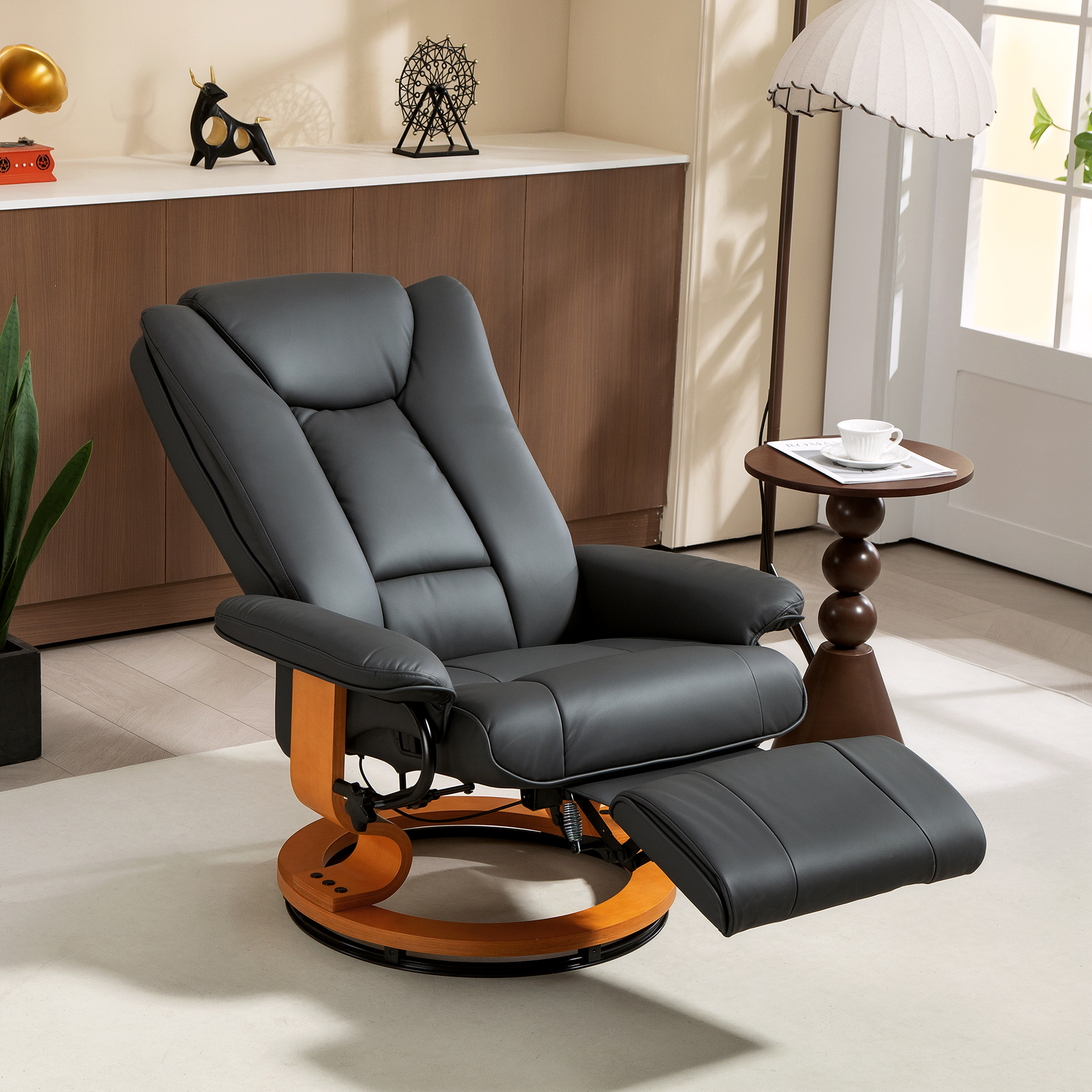 Relaxsessel mit Liegefunktion, drehbar, bis 150 kg, Kunstlederbezug, Stahlrahmen, Dunkelgrau