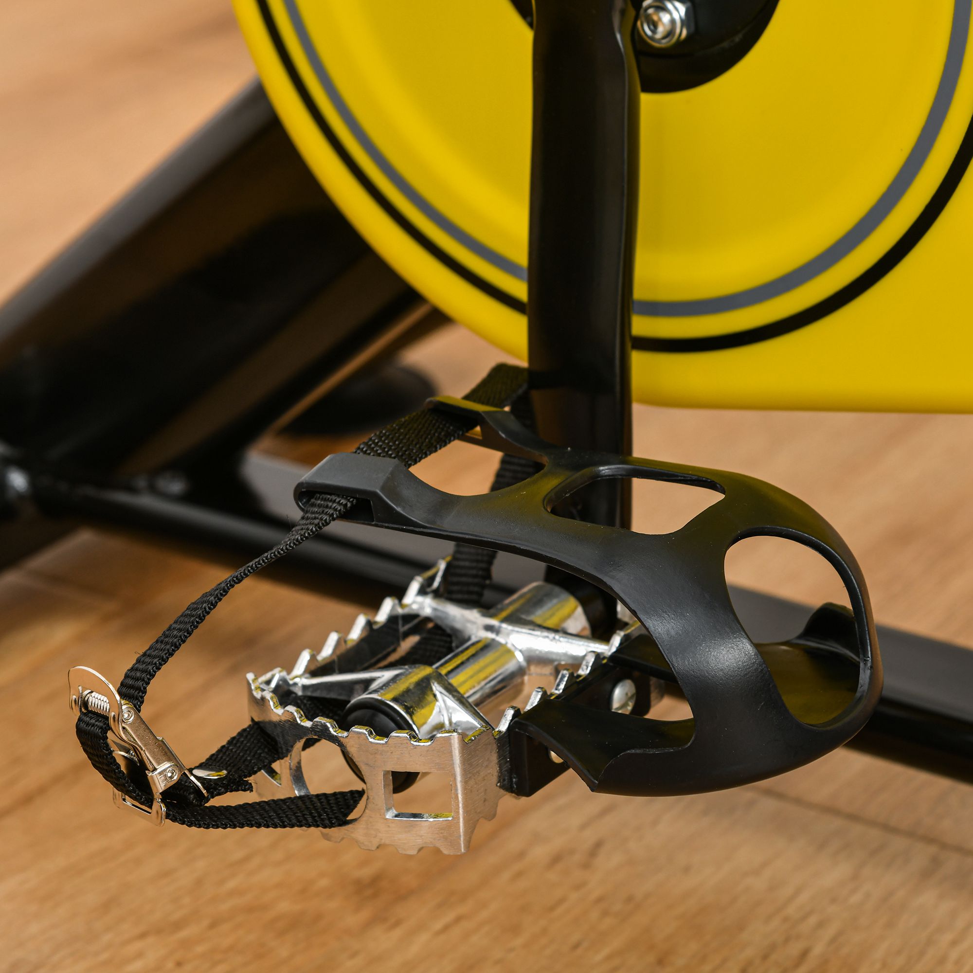 Fahrradtrainer höhenverstellbarer Heimtrainer Fitnessfahrrad Rollentrainer mit Riemenantrieb LCD-Display Stahl ABS Gelb+Schwarz+Grau 45,5 x 100 x 101-113 cm