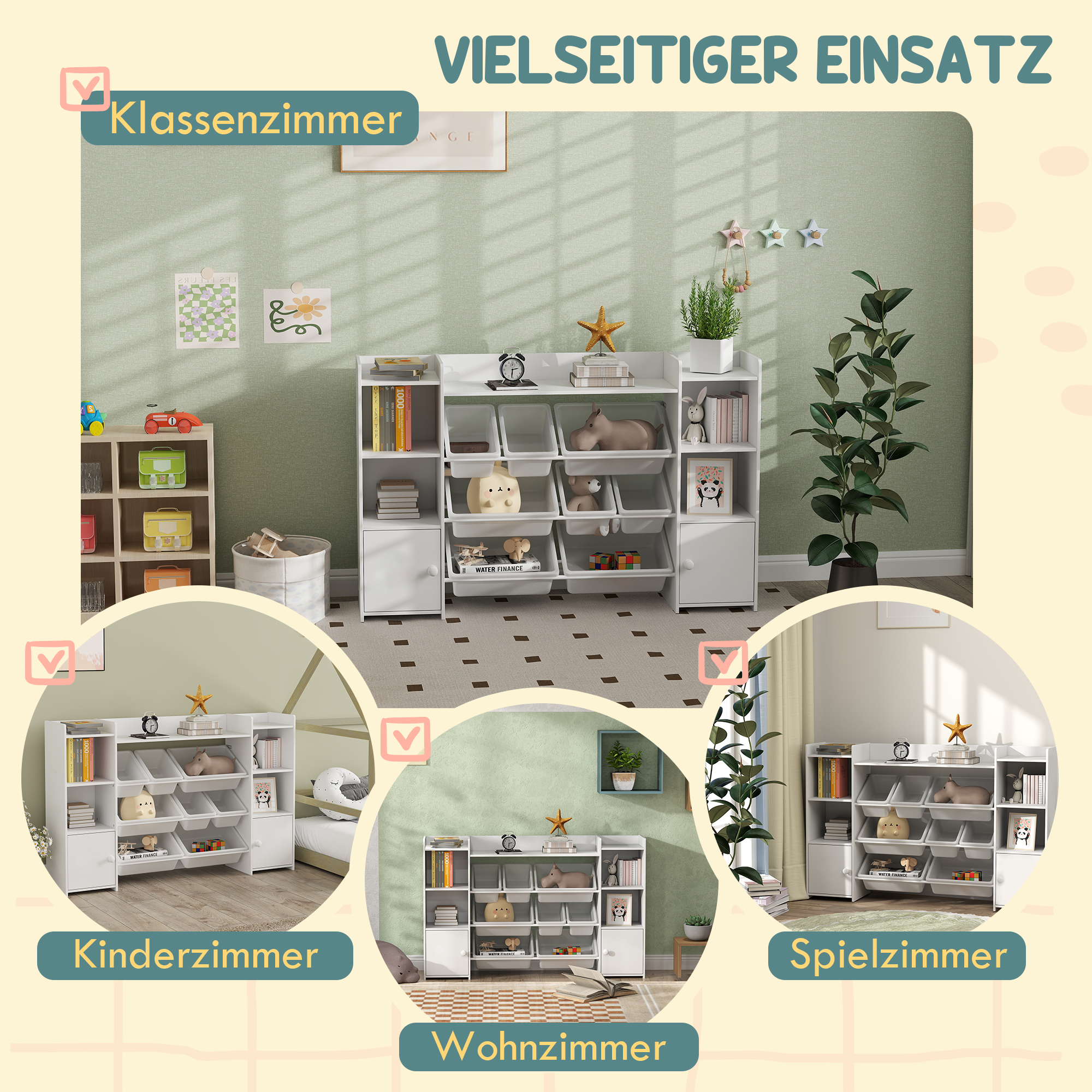 Kinder-Aufbewahrungsregal, Regal für Spielzeug und Bücher, zum übersichtlichen Aufräumen, 8 herausnehmbare Boxen, Weiß