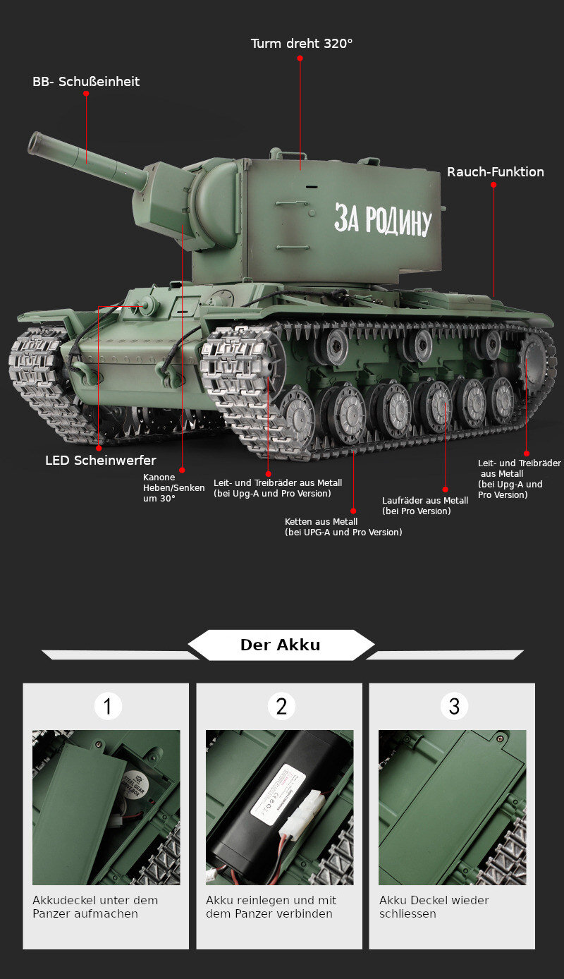 RC Panzer "KV-2" - Metallgetreibe & Metallketten PRO RRZ