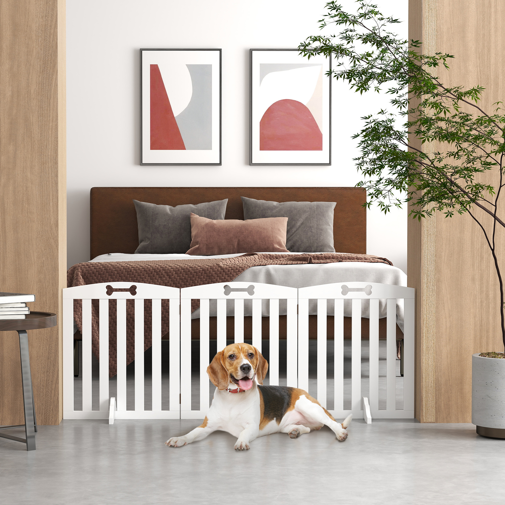 Freistehendes Hundegitter mit Stützfüßen, für Türrahmen, Flur, Treppe, 155 x 30 x 61 cm, Weiß