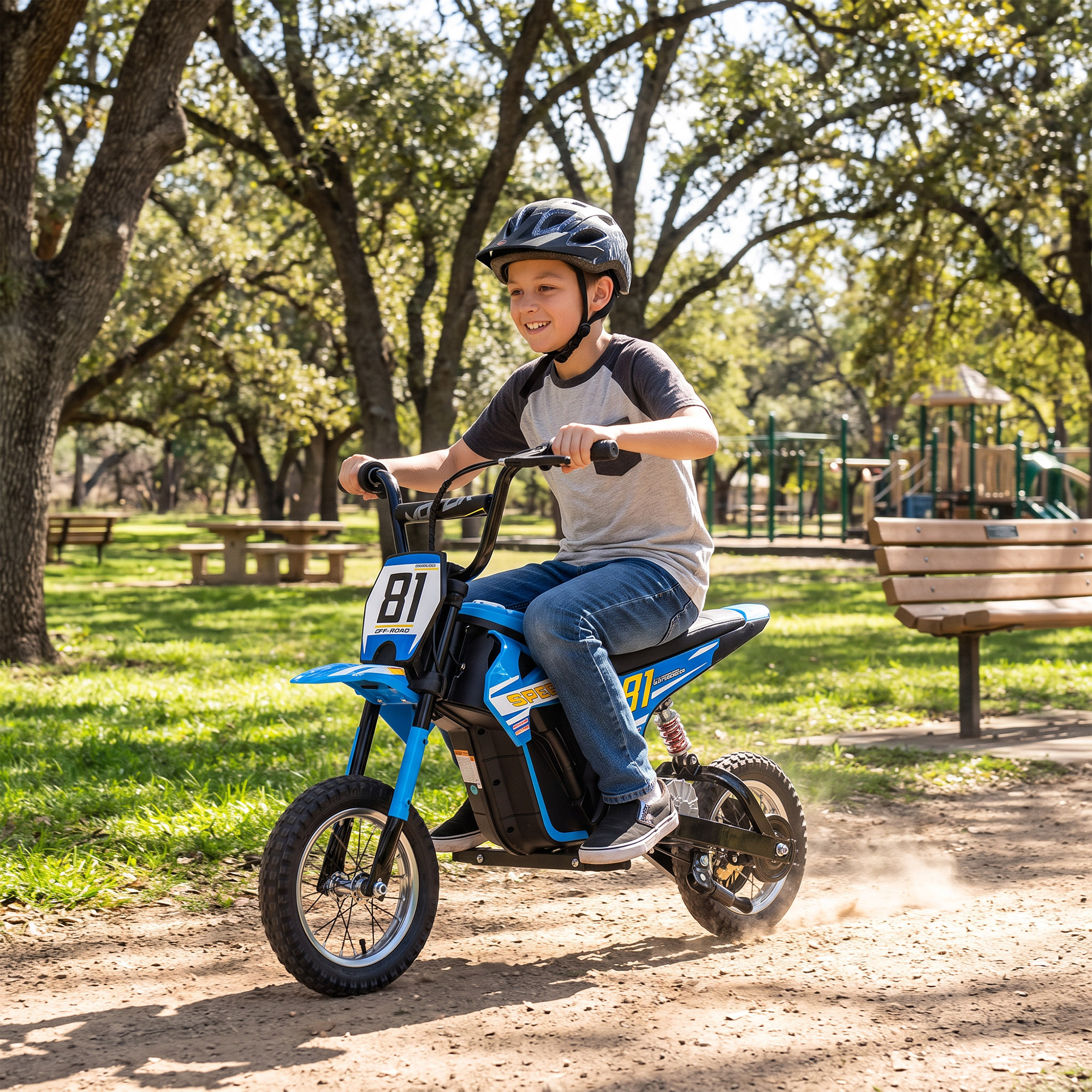 Elektro Motorrad Kinder 24 V Kinder Motocross mit 250W Motor 7Ah Akku Hinterradfederung Scheibenbremse 16km/h 8–12 Jahre