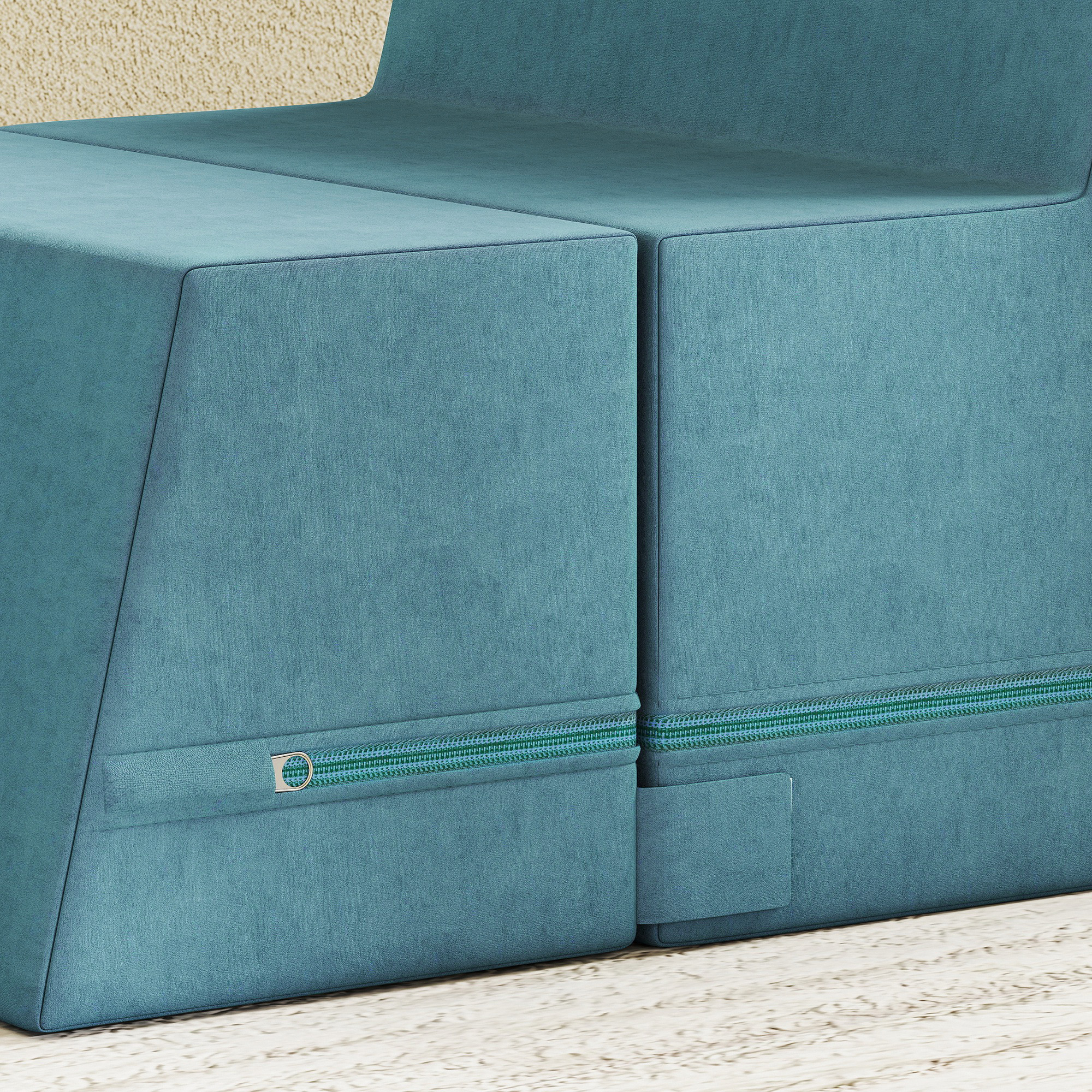 2-teiliges weiches Spielblöcke-Set für Kleinkinder, Kunstleder, Schaumstoff, zum Klettern, Bauen, Spielen, Beige+Blau