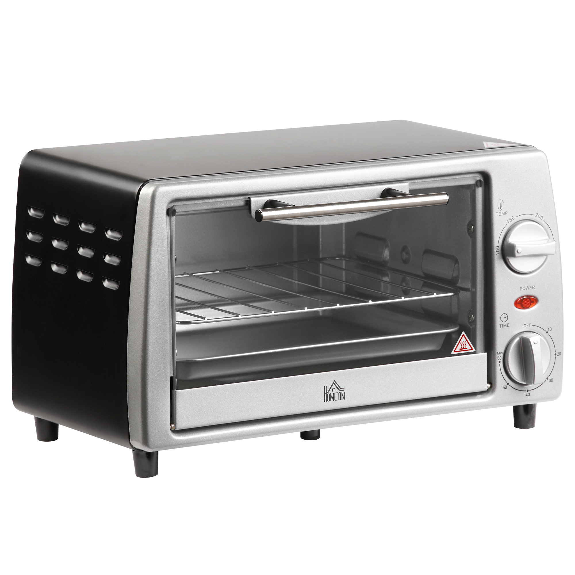Mini Backofen 10 L 750W 100-230℃ 60 Min. Timer mit Backblech, Grillrost und Herausnehmbarer Bodenschale, Pizza-Ofen Silber