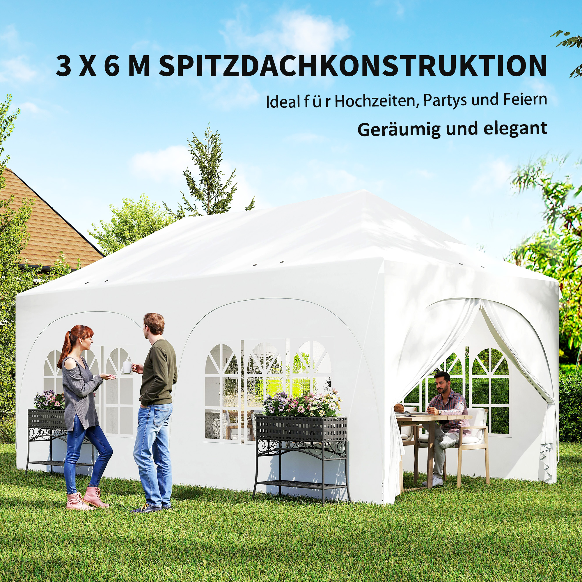 3 x 6 m Pop-Up-Pavillon mit Seitenwänden, 6 Sandsäcken, höhenverstellbarem Dach, Gartenparty-Zelt mit Tragetasche