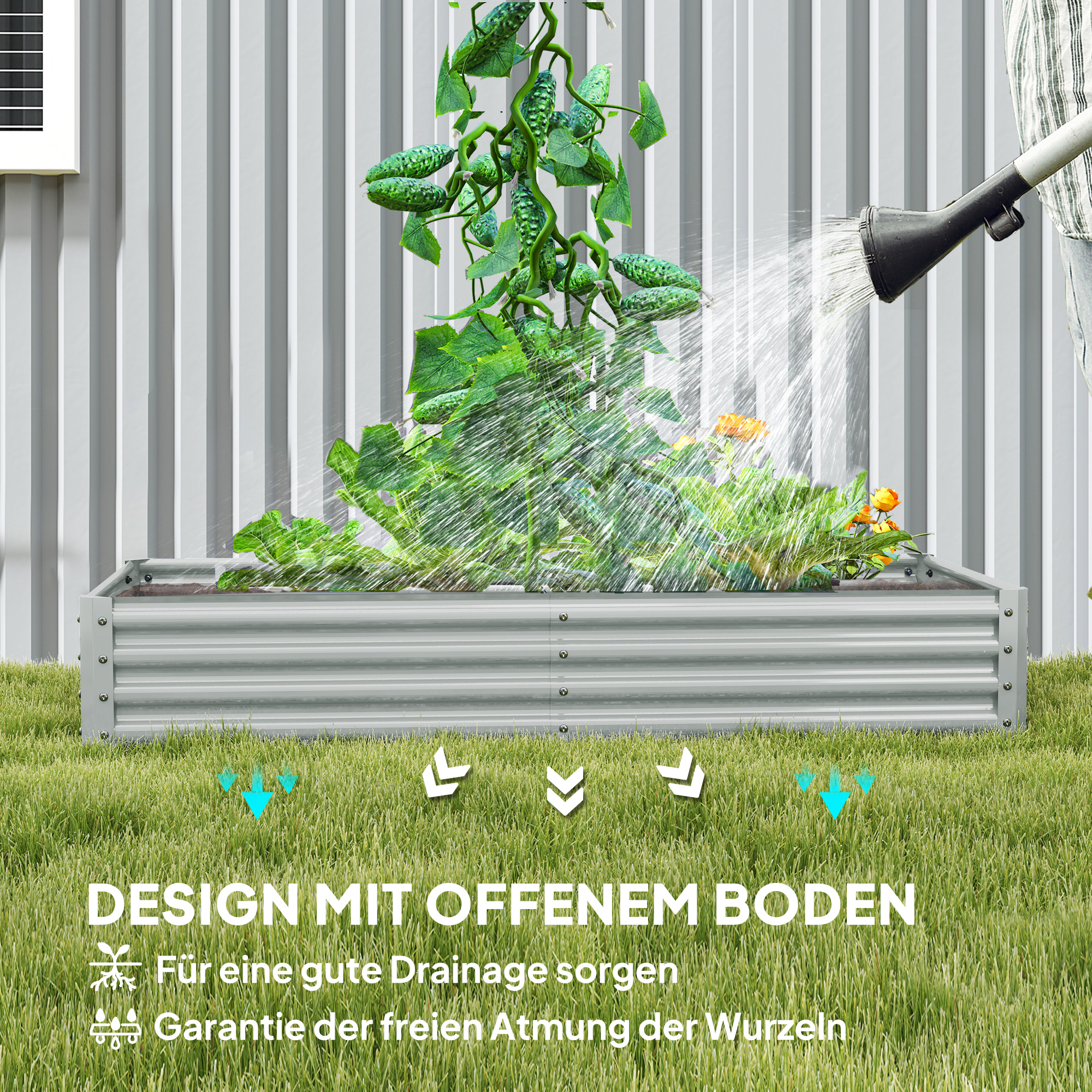 Hochbeet aus Stahl, Wetterbeständig Pflanzbeet mit Anti-Schnittkante Frühbeet