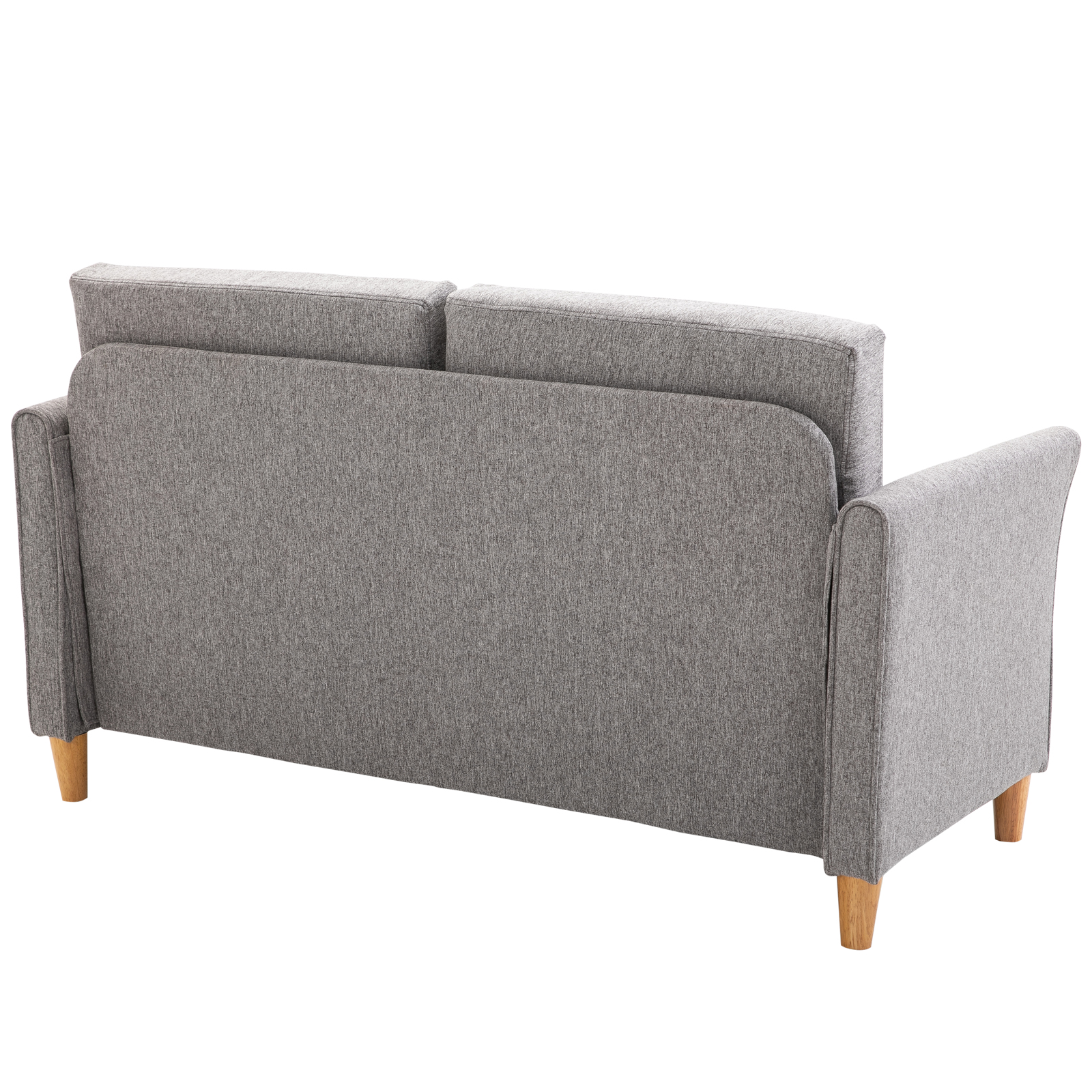 Zweisitzer Sofa | Abnehmbare Kissen | Leinen, Schaumstoff, Kautschukholz | Hellgrau | 141 x 70 x 78 cm