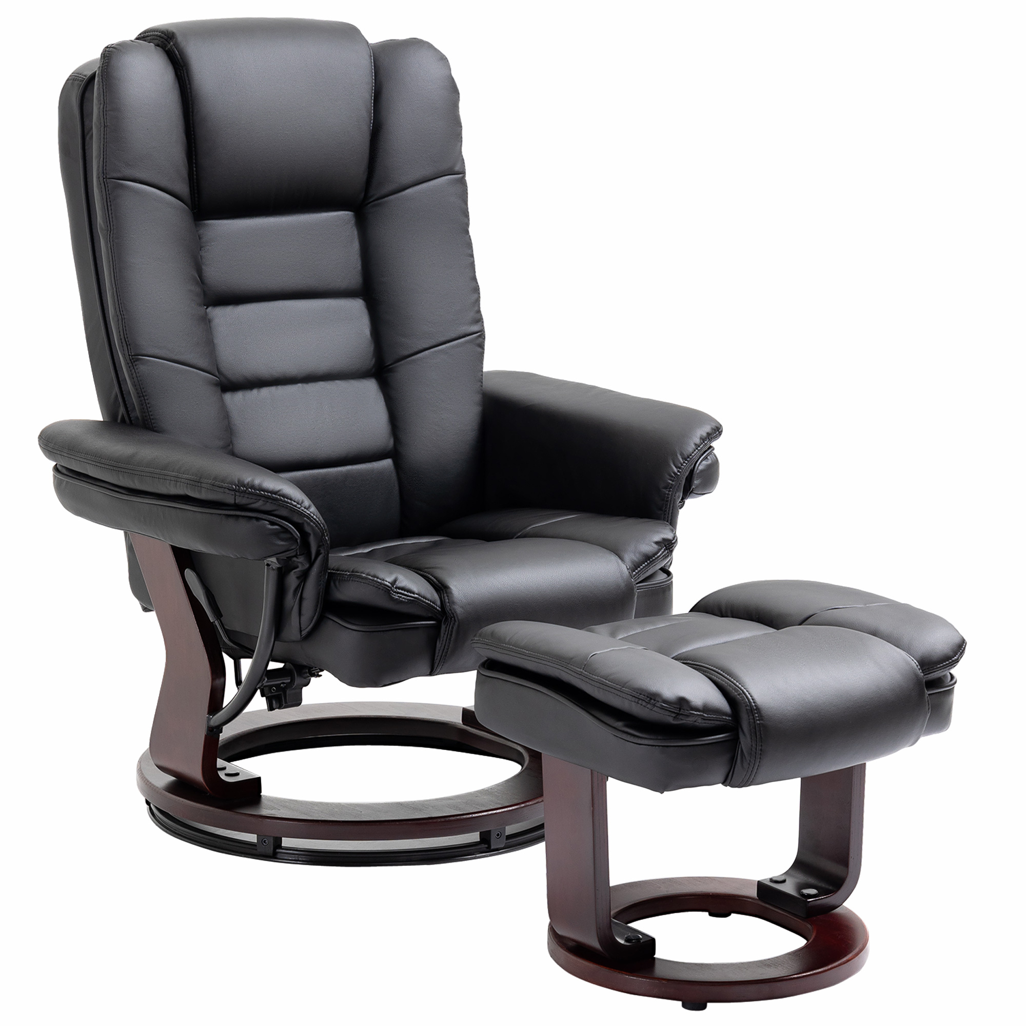 Relaxsessel mit Hocker, Liegesessel, drehbar, neigbare Lehne, Lederoptik, bis 130 kg, Schwarz