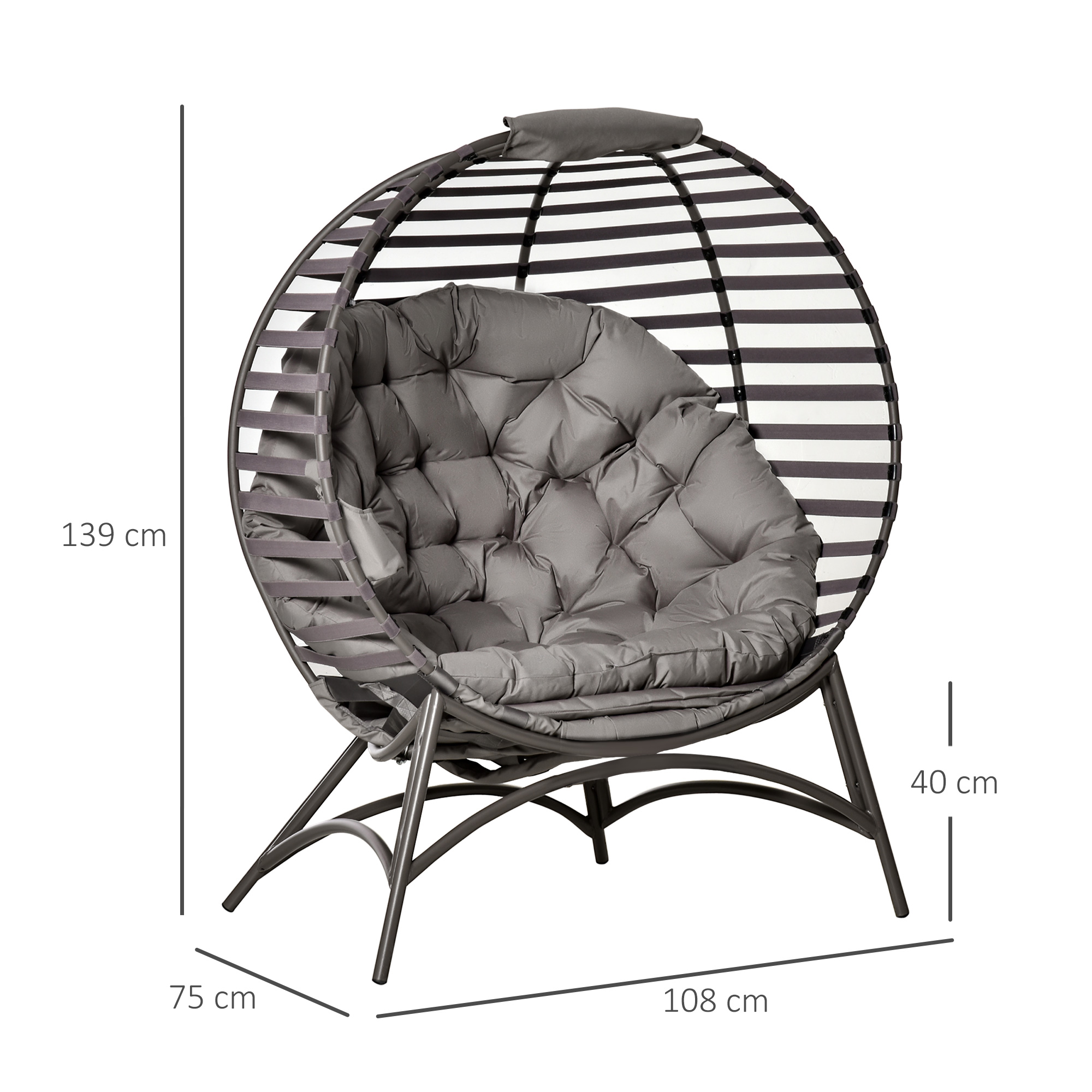Papasansessel Gartenstuhl 2Korb-Stuhl mit Kissen oval Loungesessel Korb faltbar Balkon Terrasse Outdoor/Indoor Sandbraun Stahl 118 x 75 x 139 cm
