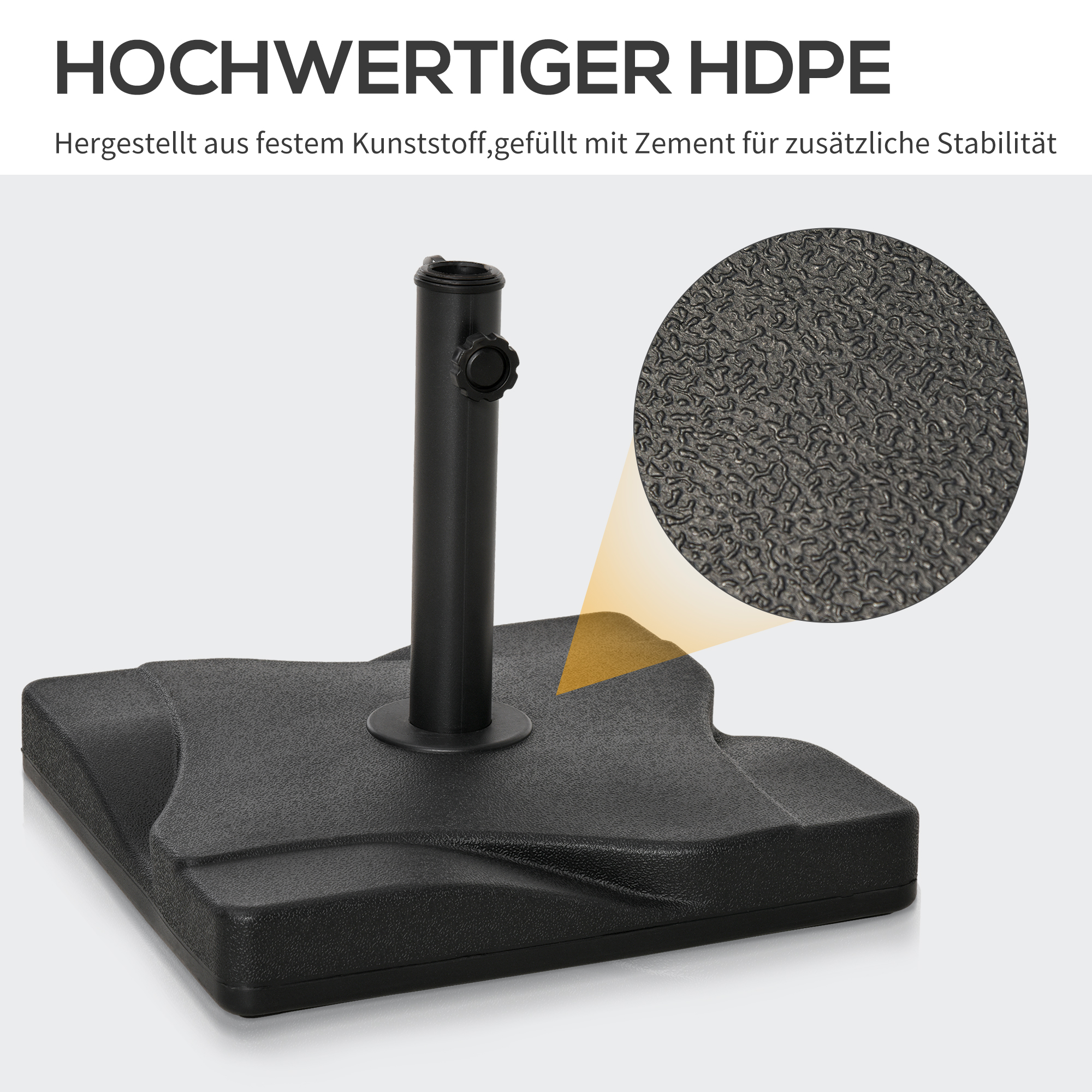 Sonnenschirmständer 20 kg Schirmständer für Sonnenschirm Schirmstangen 32/38/48 mm Sonnenschirmfuß für Garten Terrasse Balkon Zement 41,5 x 41,5 Schwarz