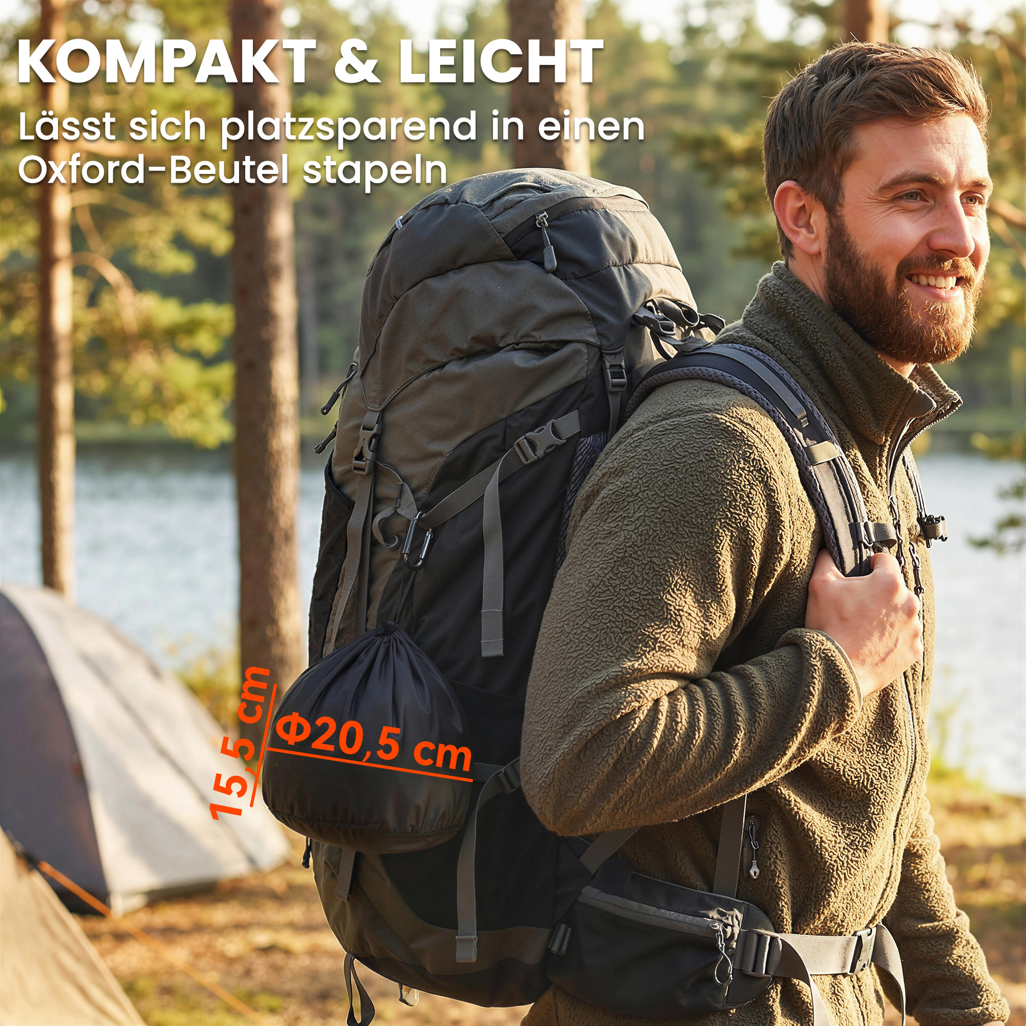Camping Kochgeschirr Set 5-teiliges Outdoor Geschirr Set mit Anti-Verbrühungsgriffen Topf Pfanne für 4-5 Personen Grau