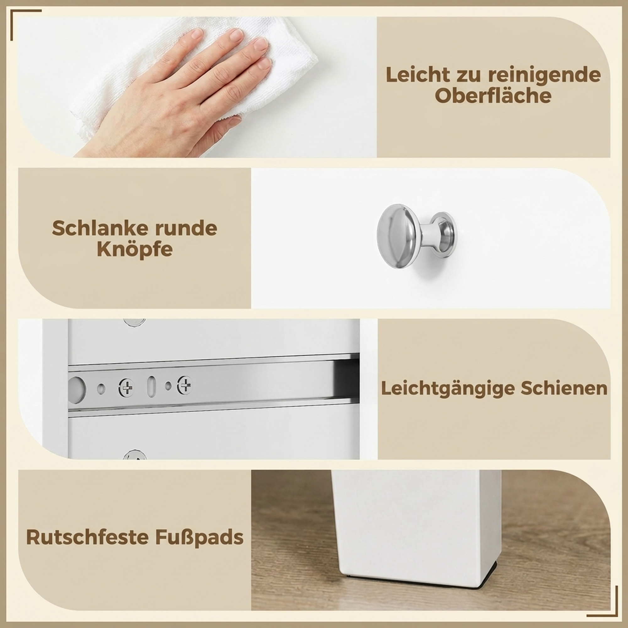 Kommode mit 5 Schubladen, Schrank mit leichtgängigen Schienen für Schlafzimmer, 60 x 39,5 x 95,3 cm, Weiß