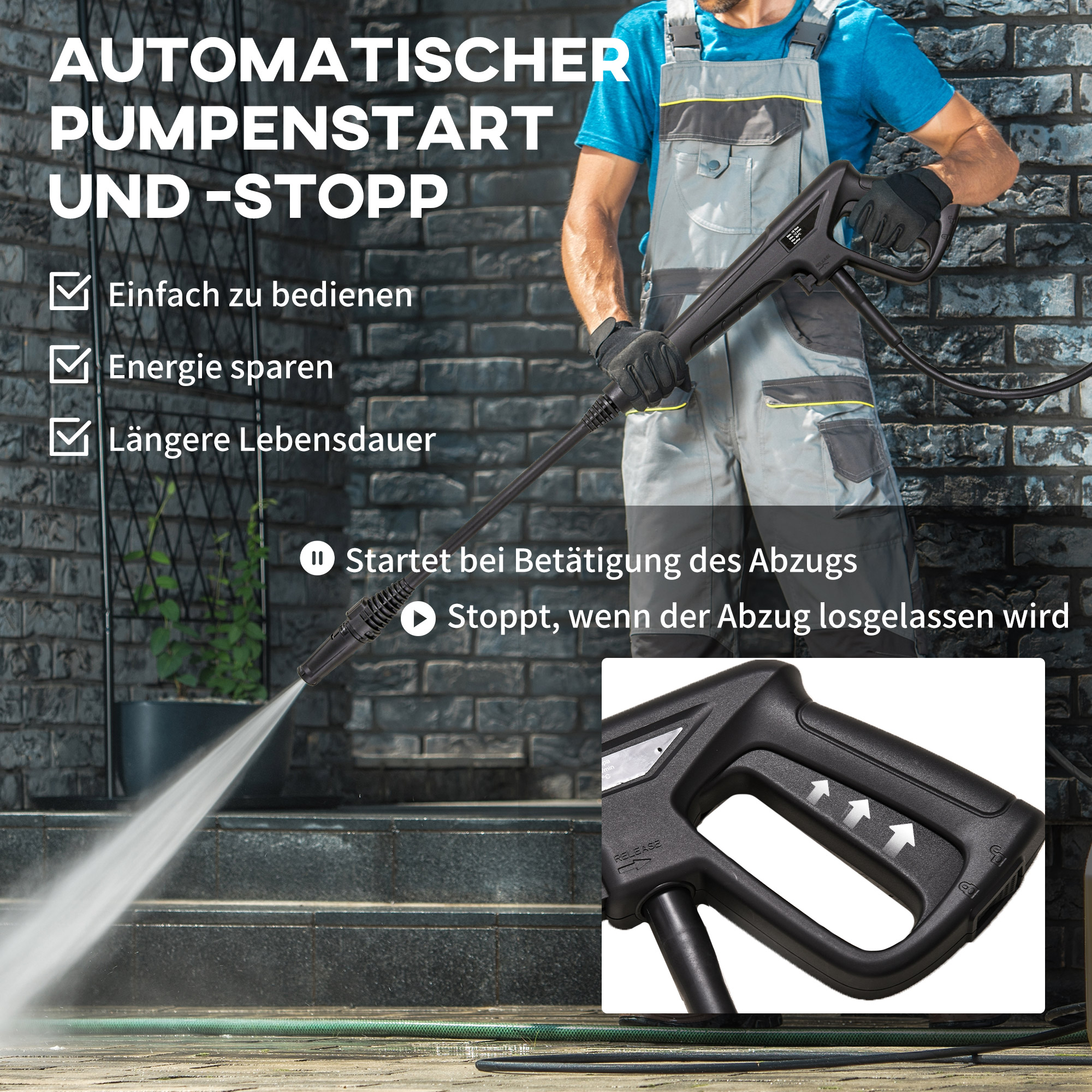 Hochdruckreiniger 5-tlg. Zubehör, verstellbare Spritzdüse, 150 bar Druck, 1800 W, max. 510 l/h