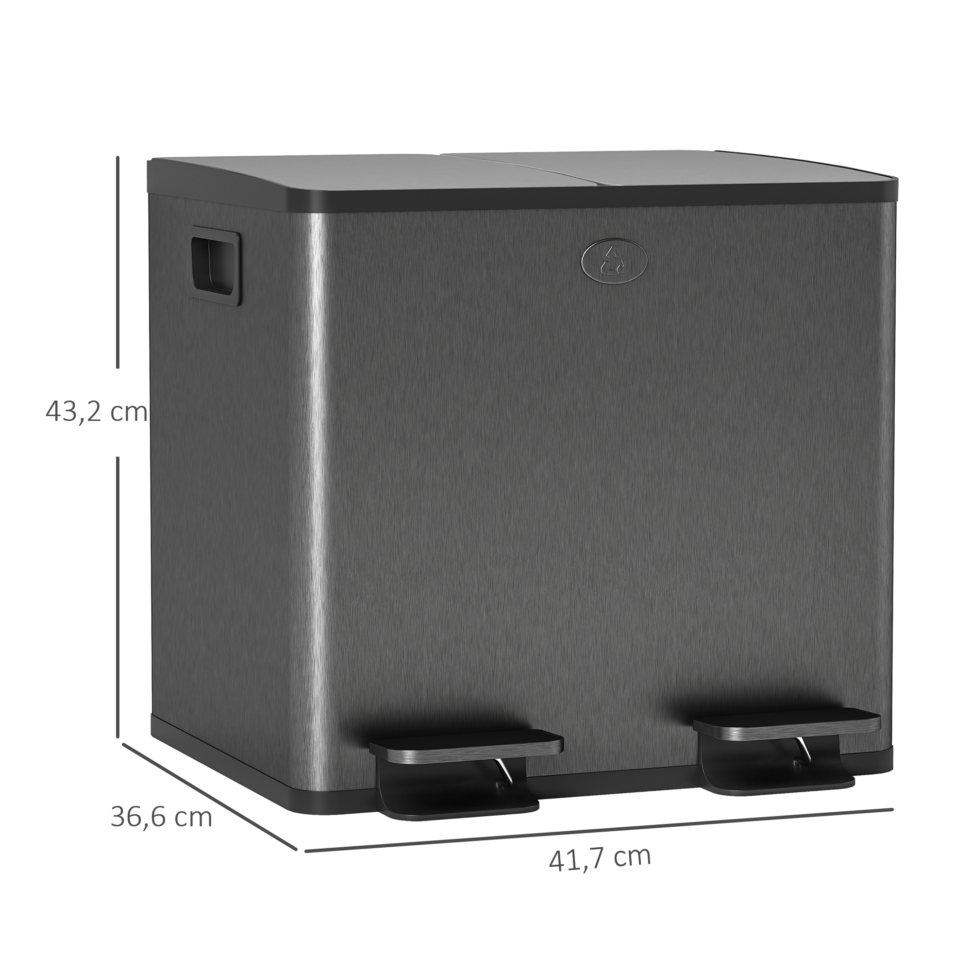 2 x 15 L Doppelmülleimer, Pedalöffnung, leicht zu reinigen, Edelstahl, Kunststoff, Schwarz