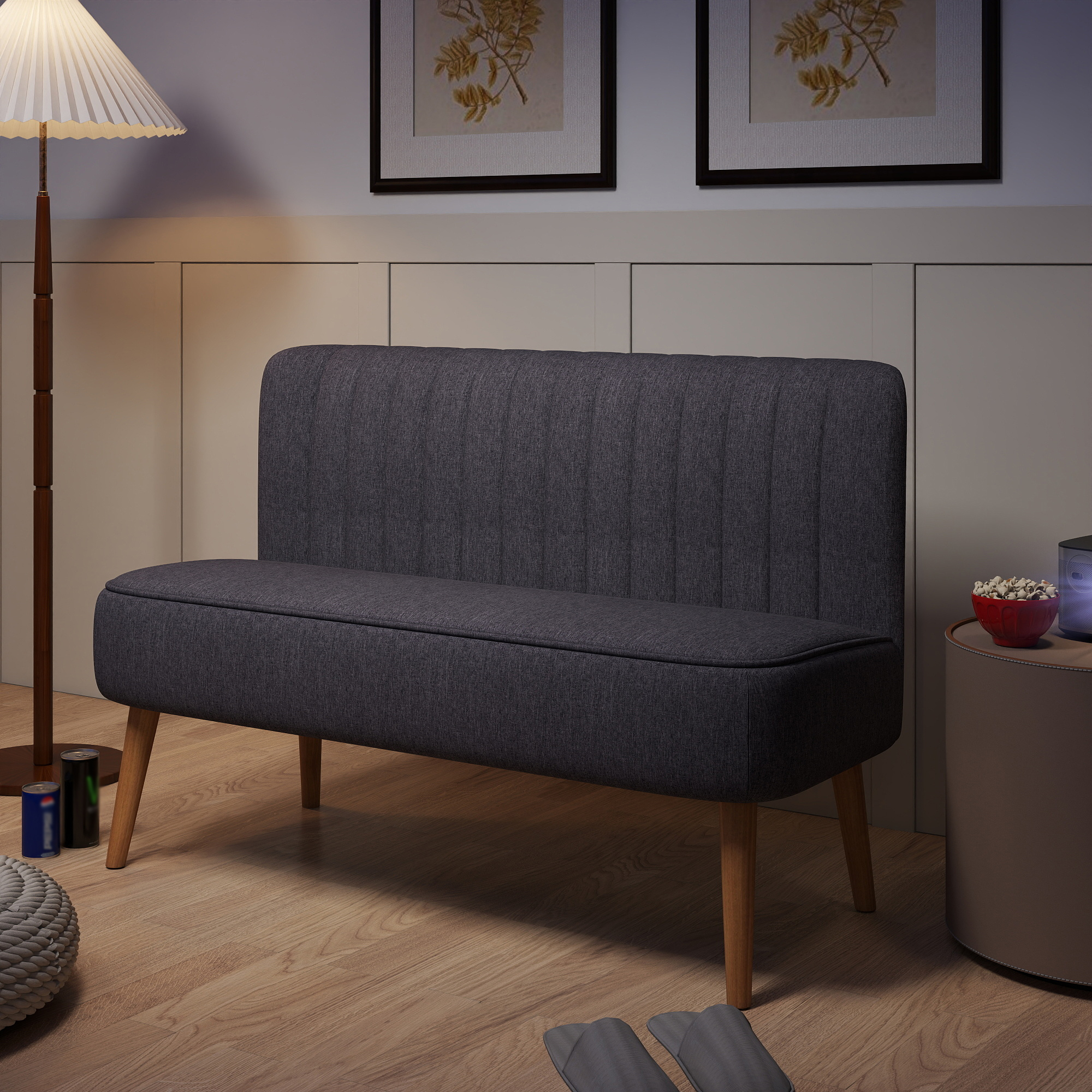 2-Sitzer Sofa, weiche Polsterung, pflegeleichter Bezug, bis 150 kg, 117 x 56,5 x 77 cm, Dunkelgrau