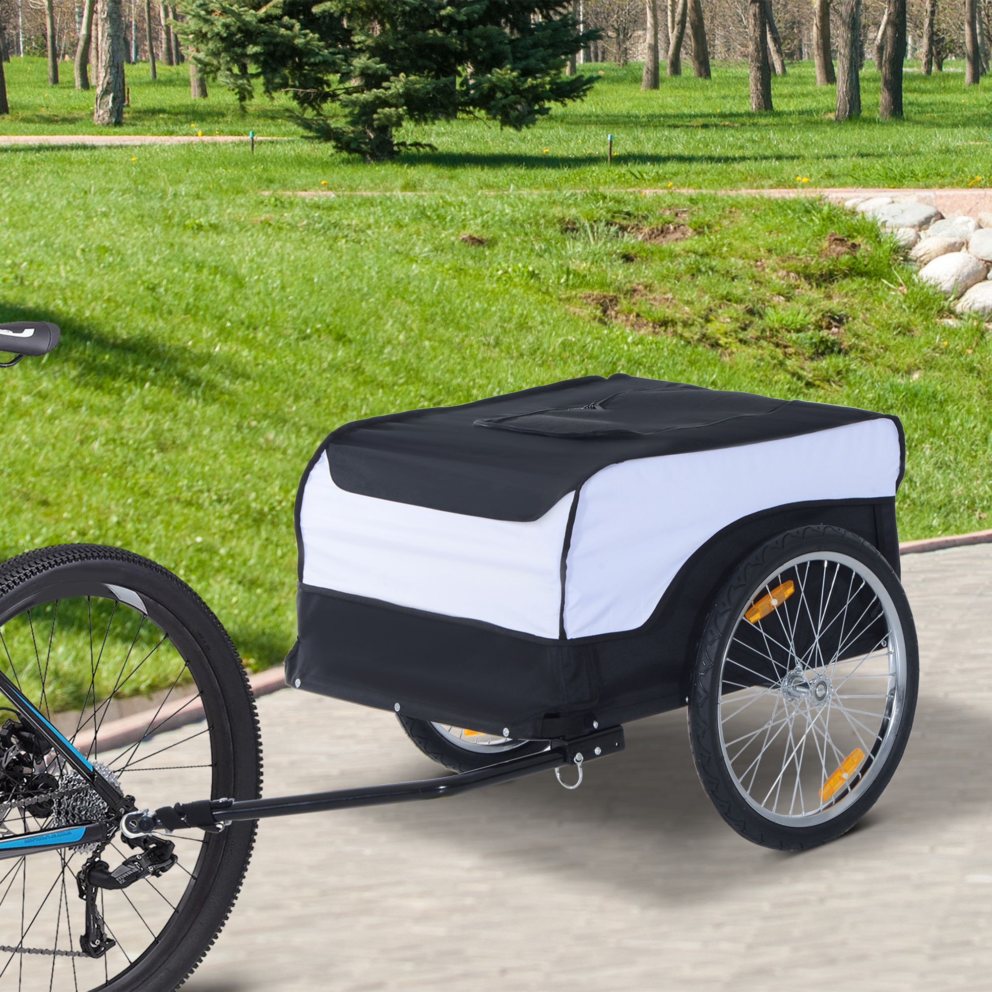 Fahrradanhänger Lastenanhänger Belastbarkeit max. 40 kg Transportanhänger Handwagen Lasten-Fahrradanhänger Weiß+Schwarz Stahl Oxford 140 x 77 x 65 cm
