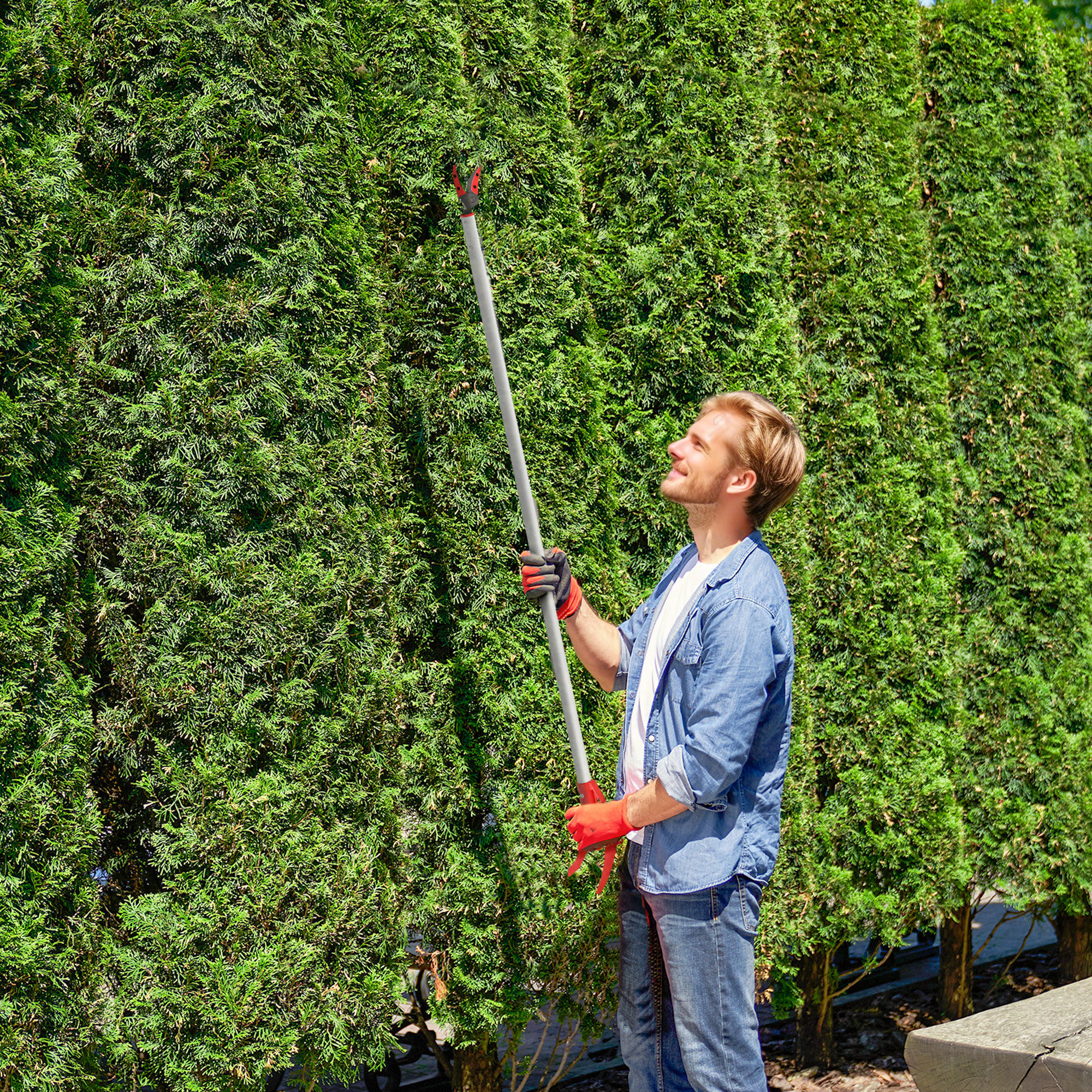 1,2 m Baumschere, Astscheren zum Schneiden, Gartenschneider mit Aluminiumgriff, Langstielige Gartenschere, Rot