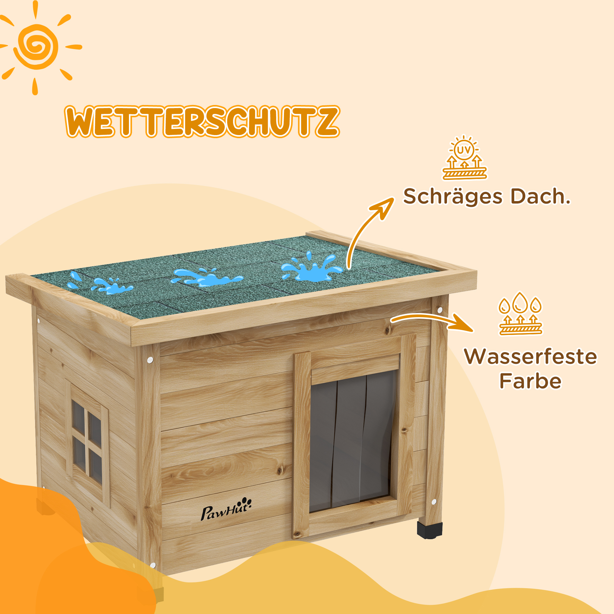 Katzenhaus Katzenhütte Katzenhöhle, wetterbeständig, Katze 6 kg, 57 cm x 45 cm x 43 cm, Natur