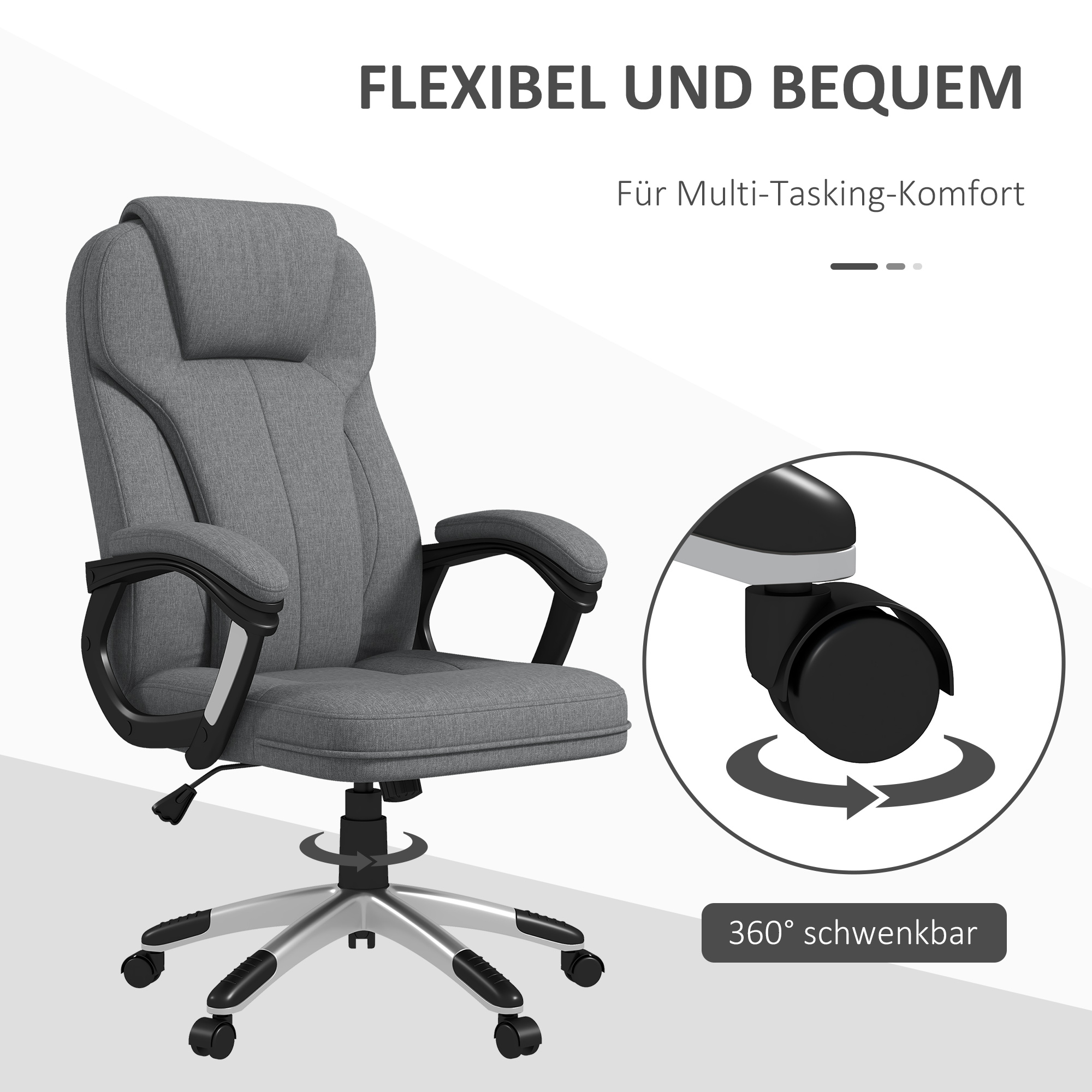 Bürostuhl Schreibtischstuhl Chefsessel, höhenverstellbar, Wippfunktion, 6 cm x 75 cm x 120 cm, Grau