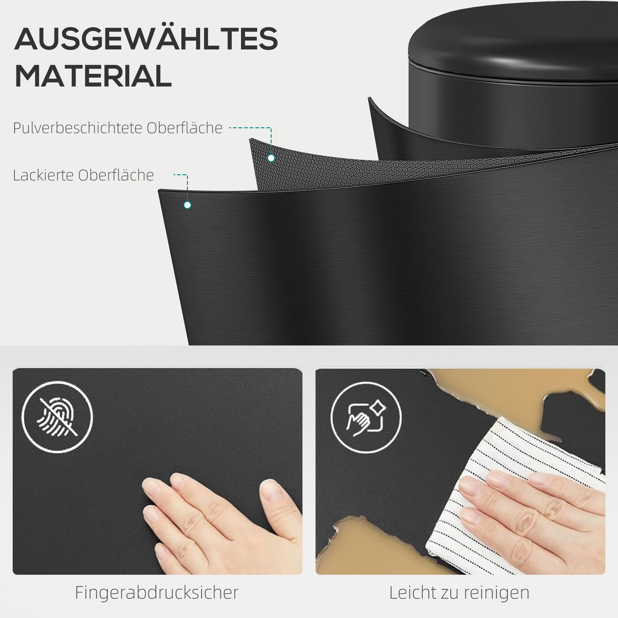 Mülleimer 30L Treteimer Abfalleimer mit Deckel Fußpedal Inneneimer, Soft-Close-Funktion 36 x 30 x 63,5 cm, Schwarz