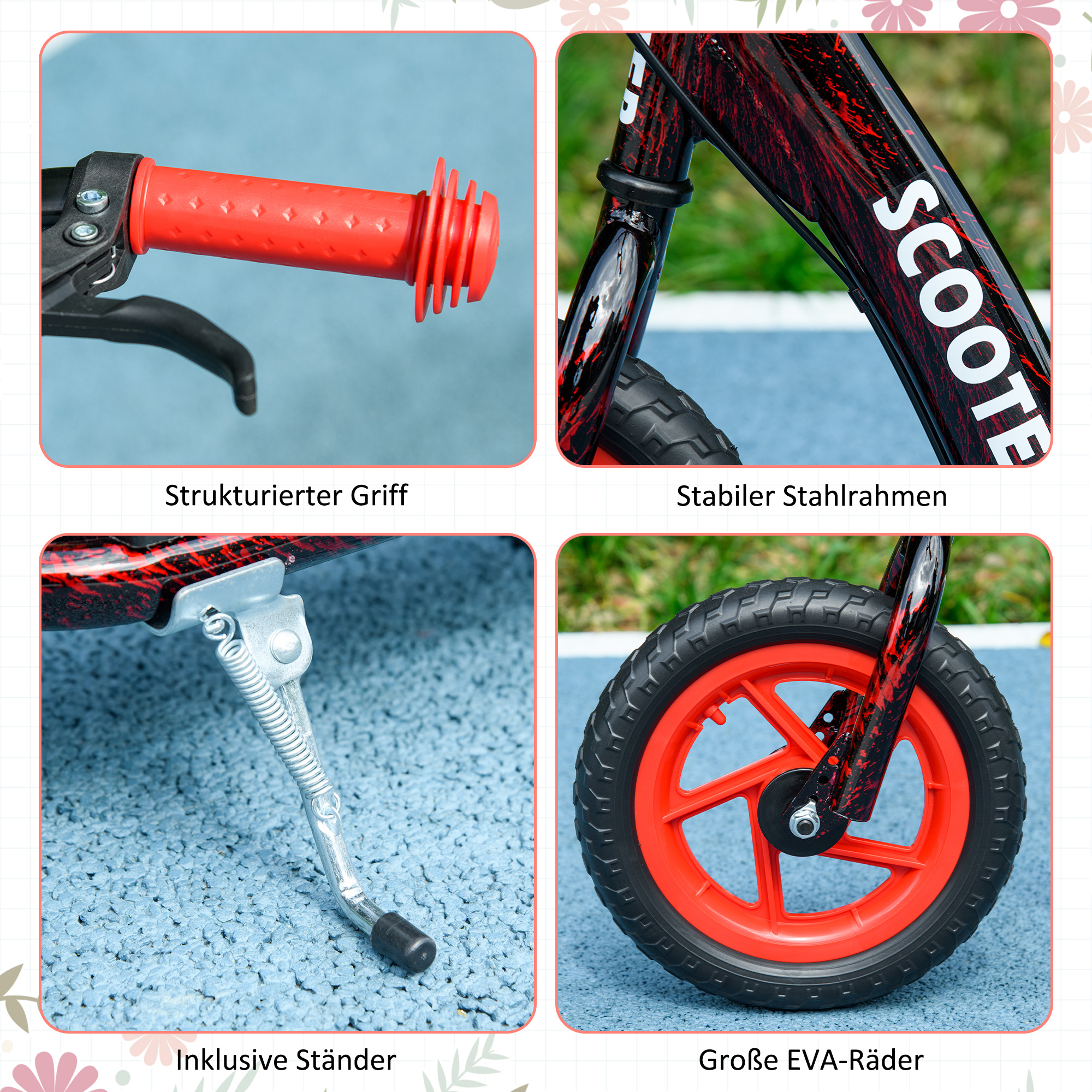 Kinderroller, höhenverstellbarer Tretroller für Kinder, mit Bremse, Ständer, 2 Räder, 50 kg Belastbarkeit, Stahl, Kunststoff, Rot