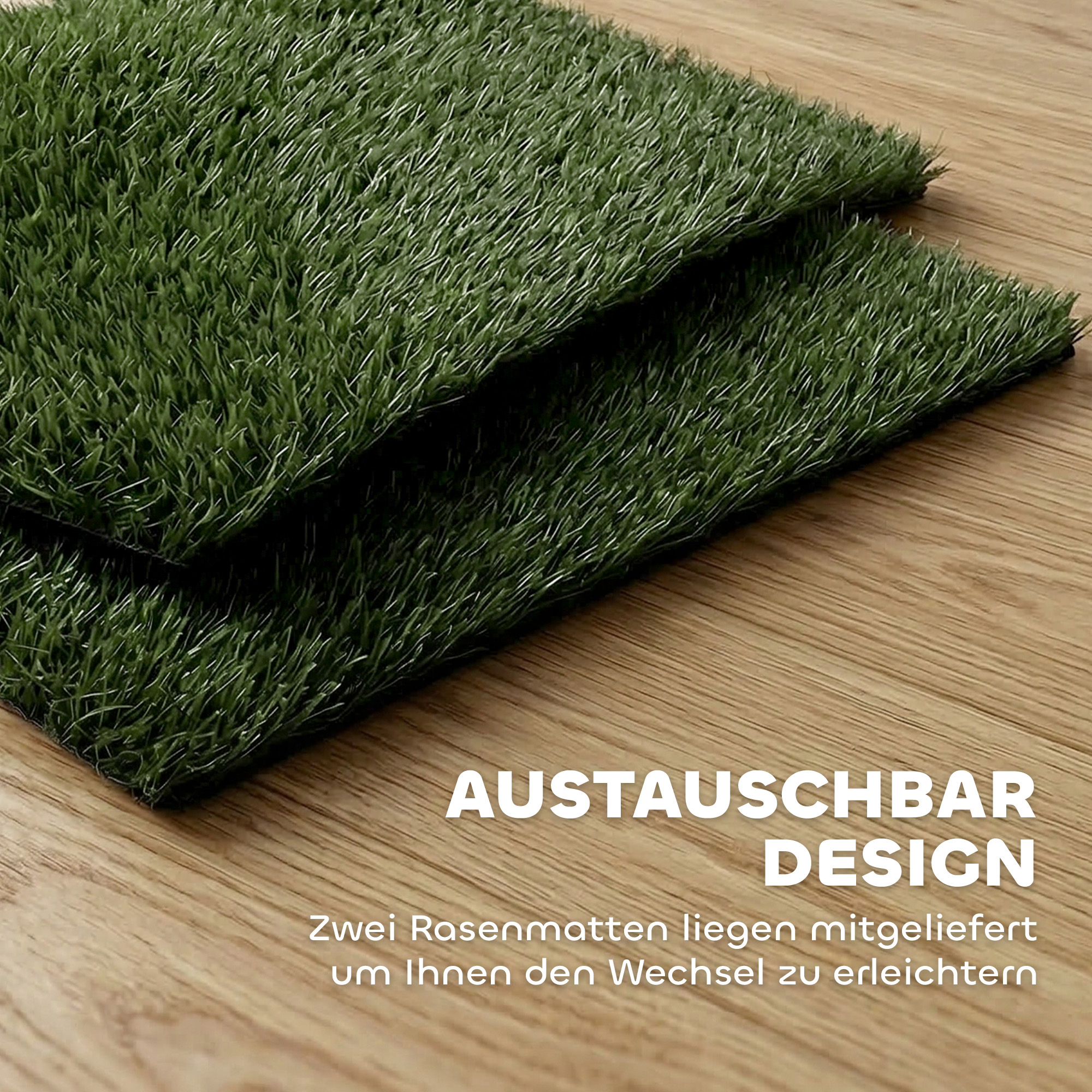 Hundetoilette 63 x 50,5 cm Hundeklo mit 2 Kunstrasen waschbar Welpentoilette für Hunde für Balkon Zuhause Schwarz+Grün