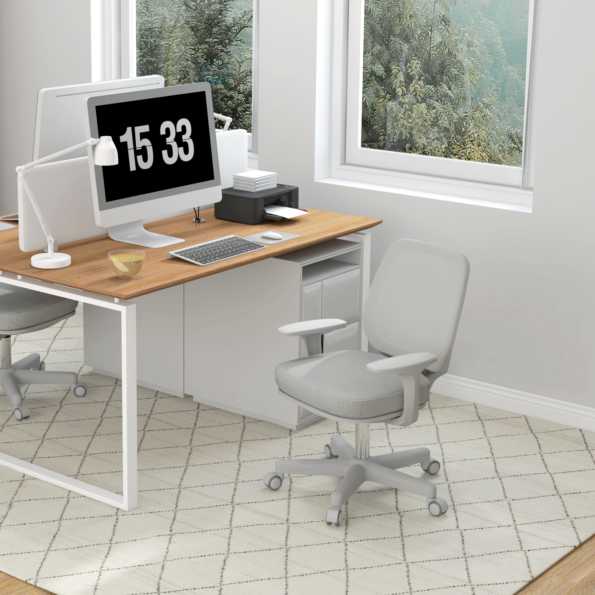 Bürostuhl, Ergonomisch Schreibtischstuhl mit Drehfunktion, Höhenverstellbar 55 x 48 x 82,5-94,5 cm Grau