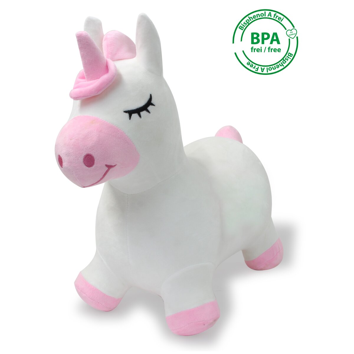 Hüpftier Einhorn mit Plüschbezug und Pumpe