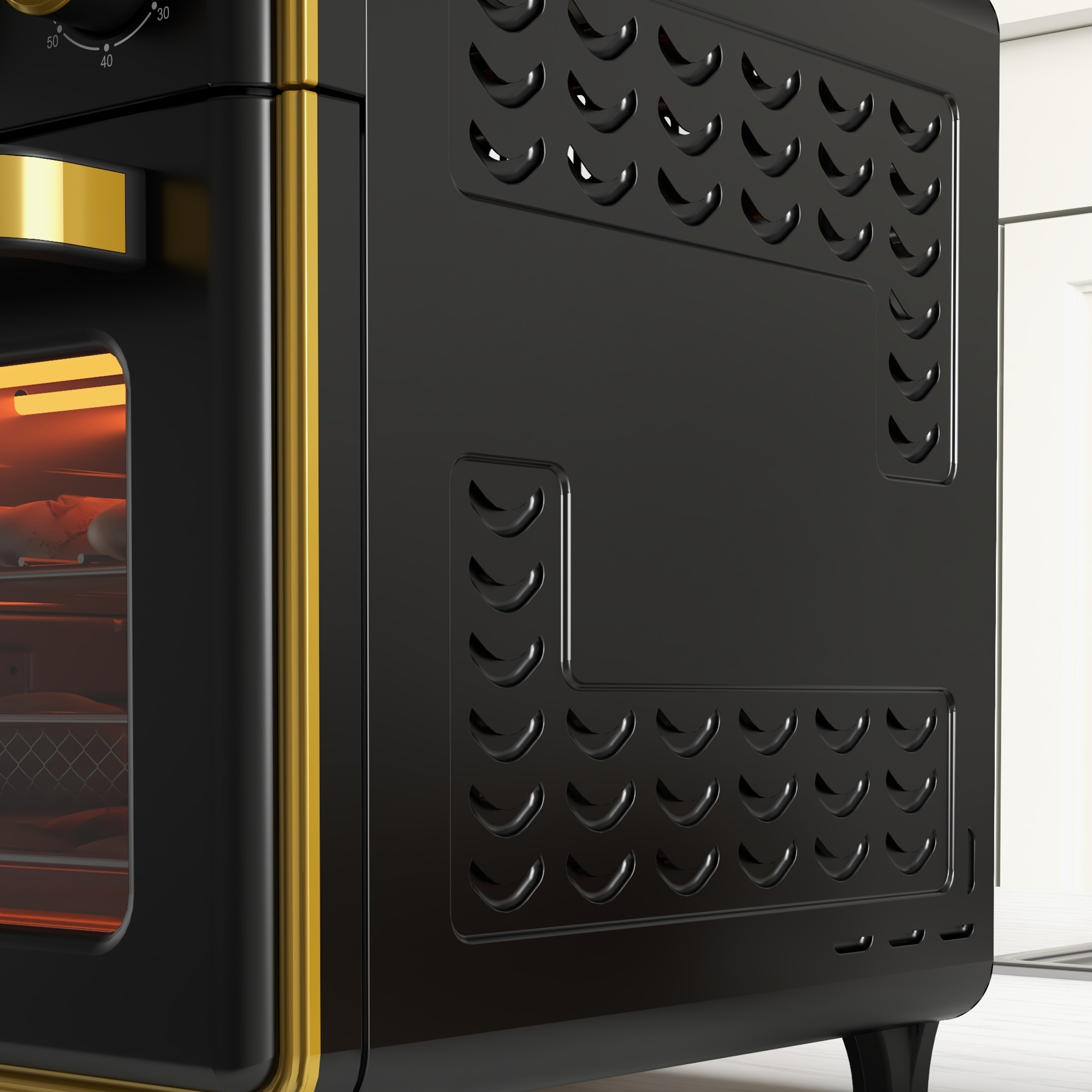 Mini-Backofen, 20 Liter, ölfreies Frittieren, Grillen, Backen, Umluft, 90-230° C, Timer, 1400W, schwarz+gold