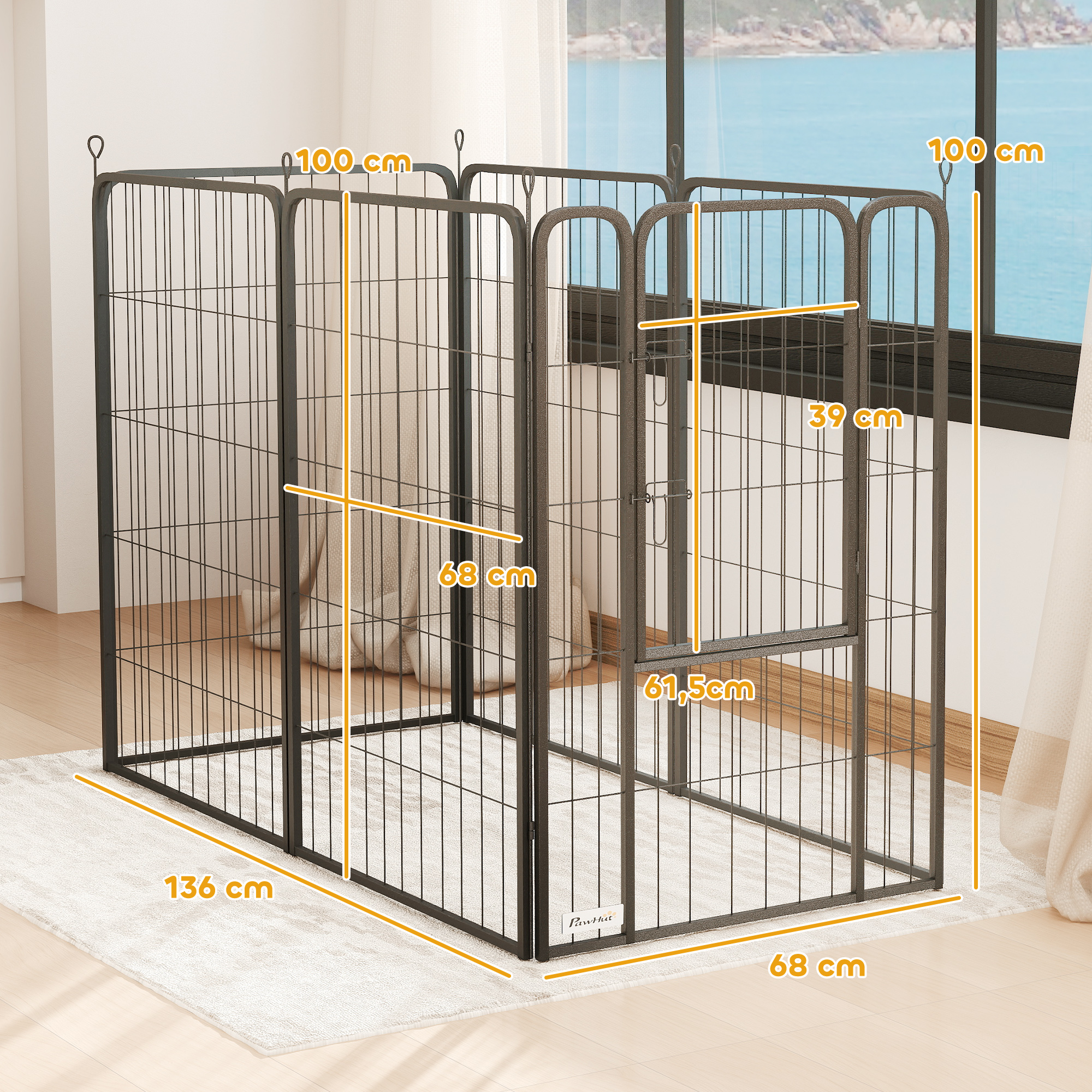 Laufstall für Hunde mit 6 Paneelen, robust, mit sicherer Tür, für drinnen und draußen, für Garten, Camping, 100 cm hoch