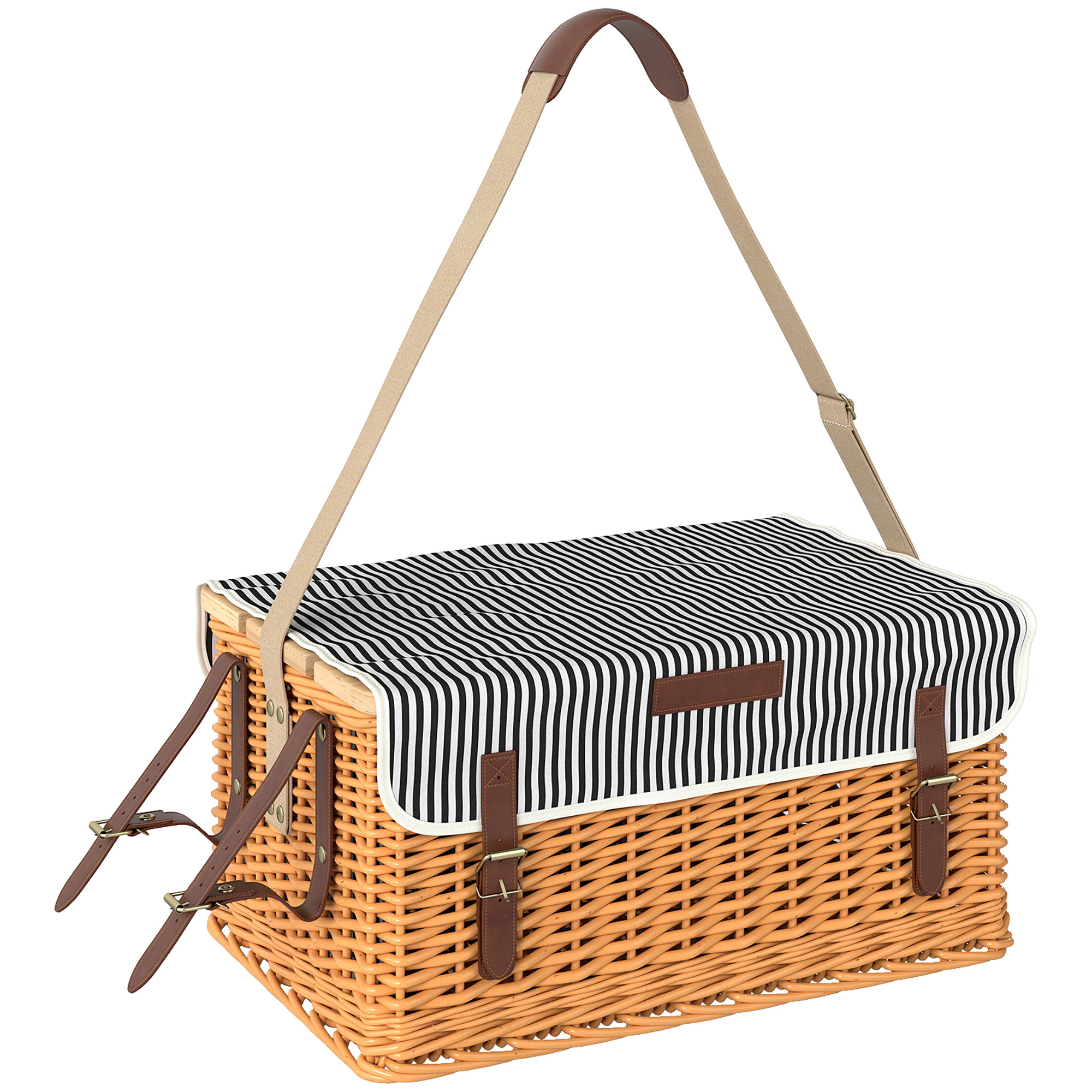 Picknickkorb aus Weidenholz Picknickkoffer für 4 Personen mit Picknickdecke Besteck Set, Flascheöffner Hellbraun