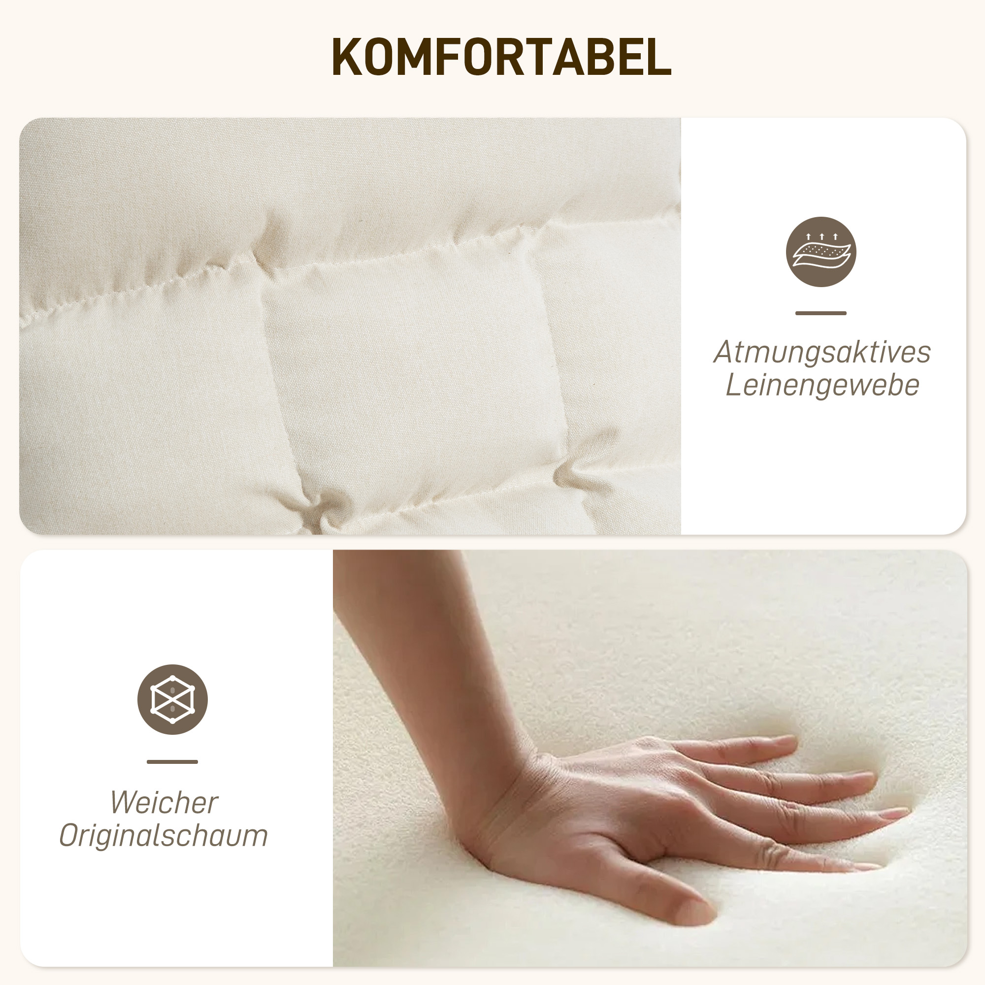Gepolsterter Schaukelstuhl, Entspannungssessel mit Armlehnen und Stahlrahmen, für Wohnzimmer, Schlafzimmer, Cremeweiß